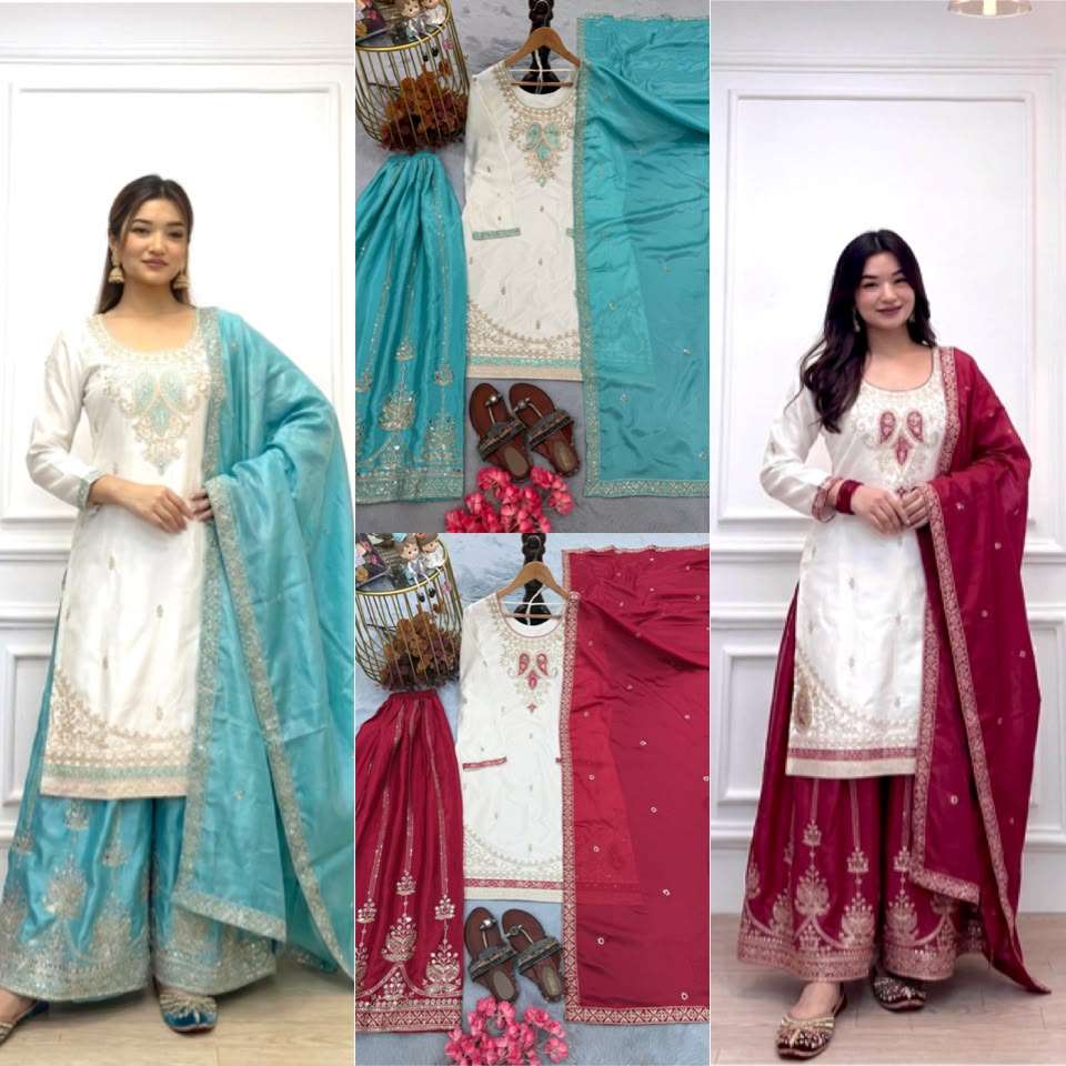 PD 1170 SILK SEQUENCE EMBROIDERY DESIGNER WORK FUNCTION WEAR LADIES SUIT