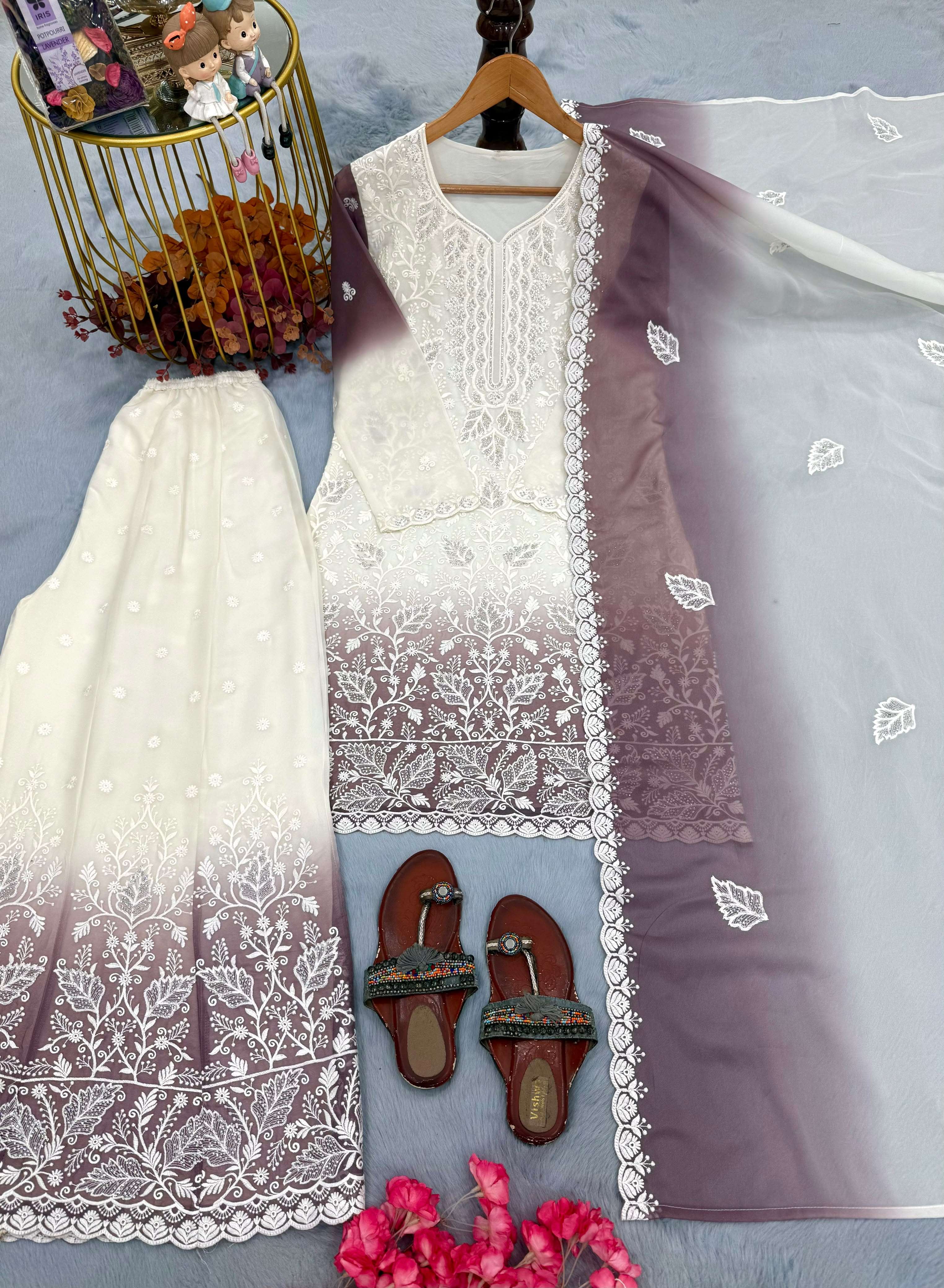 PD 1171 DUAL TONE GEORGETTE EMBROIDERY DESIGNER WORK READY MADE FESTIVE WEAR SUIT