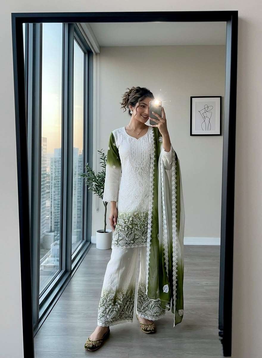 PD 1171 DUAL TONE GEORGETTE EMBROIDERY DESIGNER WORK READY MADE FESTIVE WEAR SUIT