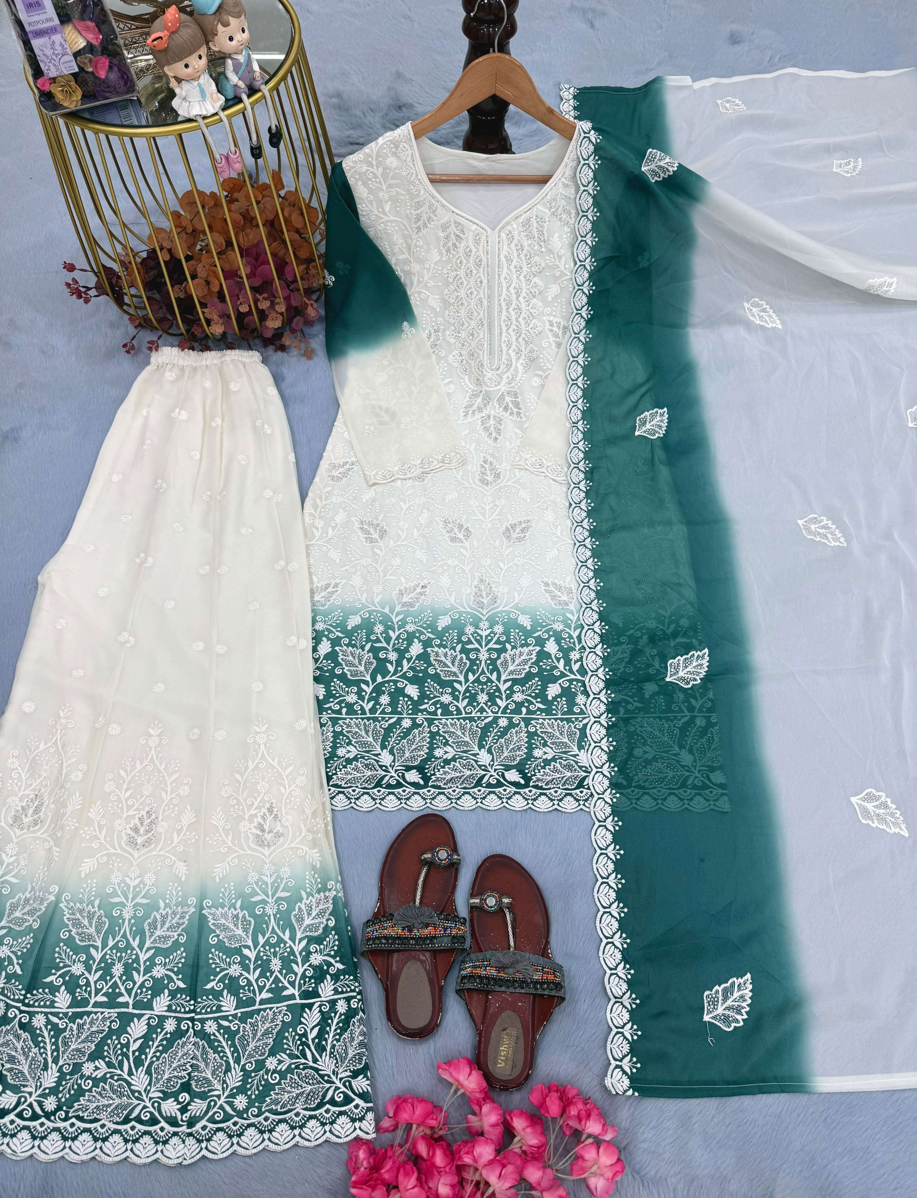 PD 1171 DUAL TONE GEORGETTE EMBROIDERY DESIGNER WORK READY MADE FESTIVE WEAR SUIT