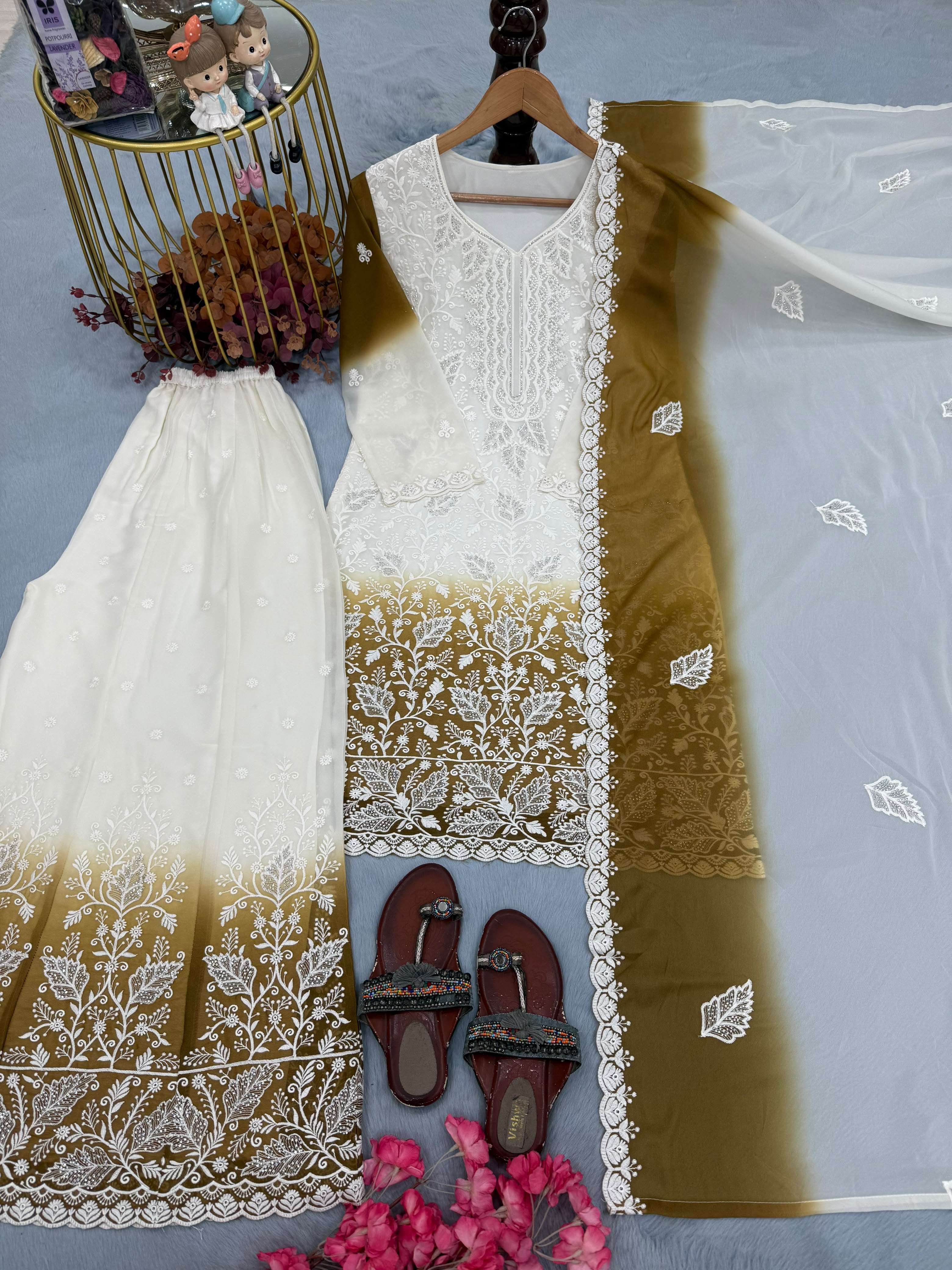 PD 1171 DUAL TONE GEORGETTE EMBROIDERY DESIGNER WORK READY MADE FESTIVE WEAR SUIT