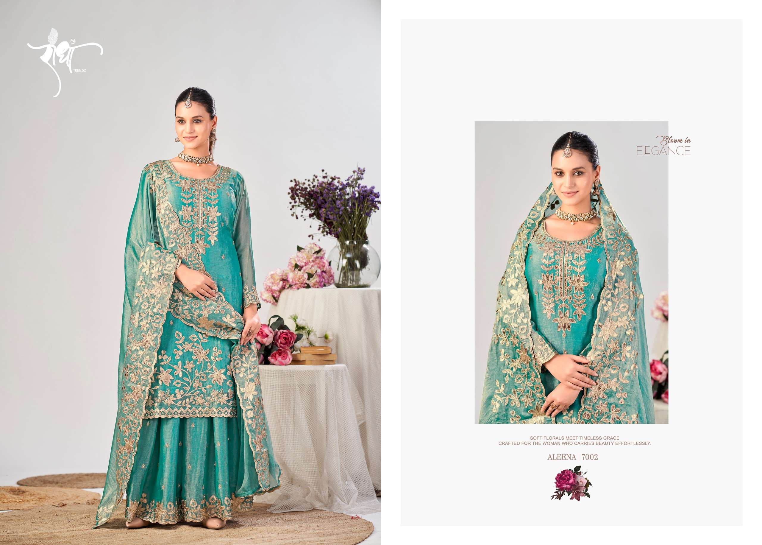 RADHA TRENDZ ALEENA SILK WITH HEAVY EMBROIDERY DESIGNER FESTIVE WEAR SUIT