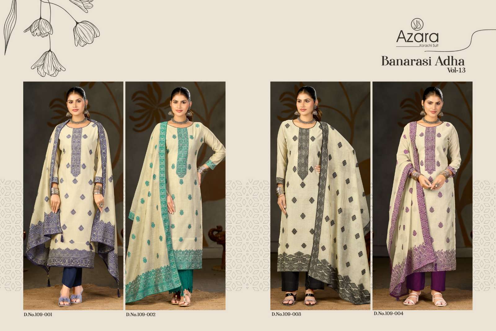 RADHIKA FASHION AZARA BANARASHI ADAH VOL 13 COTTON DESIGNER WORK SUIT