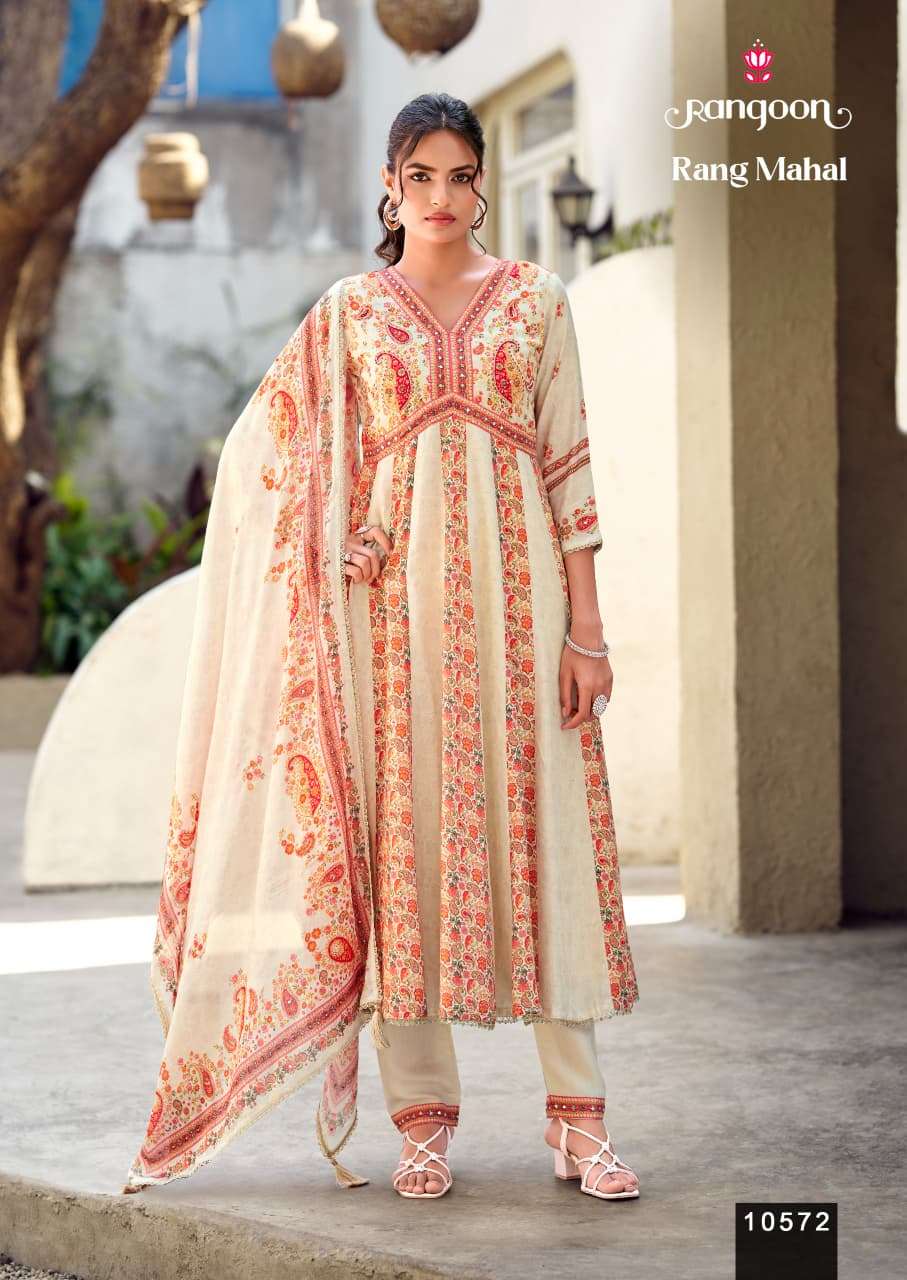 RANGOON RANG MAHAL MUSLIN PREETY LOOK DESIGNER FESTIVE WEAR ANARKALI GOWN STYLE SUIT