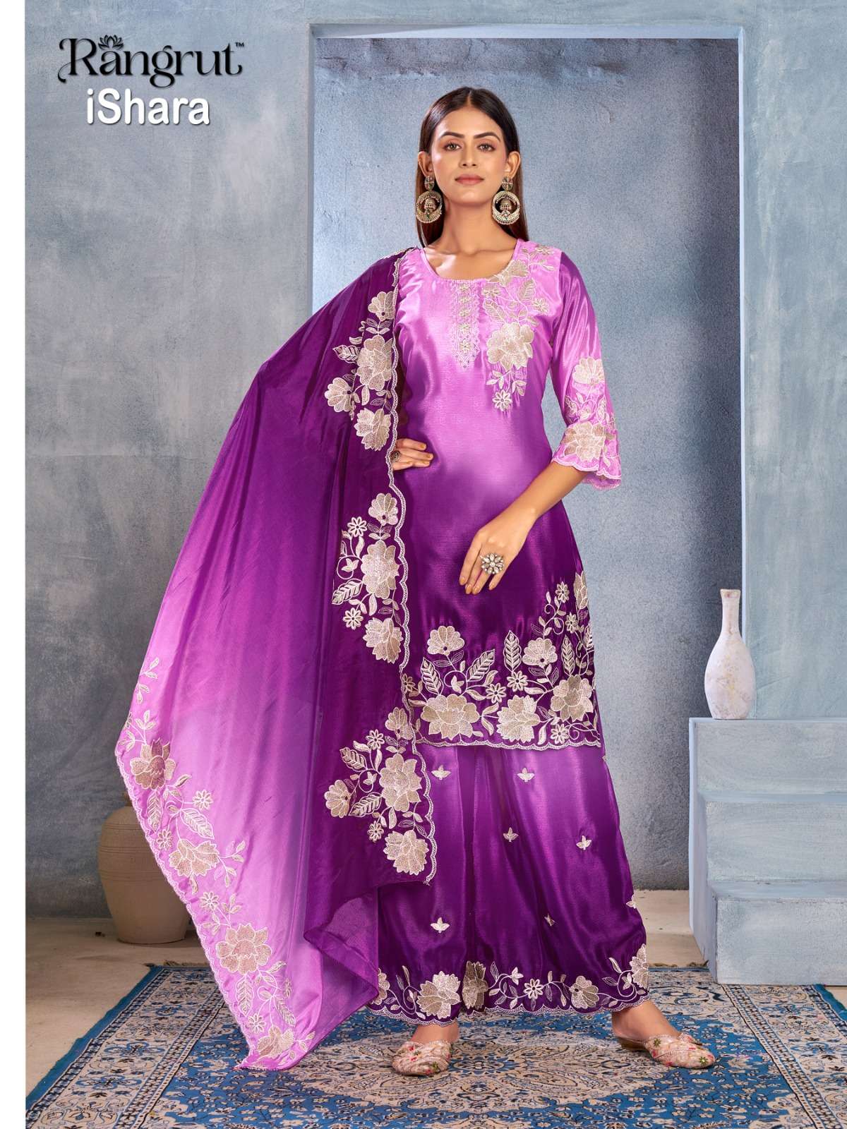 RANGRUT ISHARA CHINON WITH HEAVY EMBROIDERY DESIGNER READY MADE SUIT