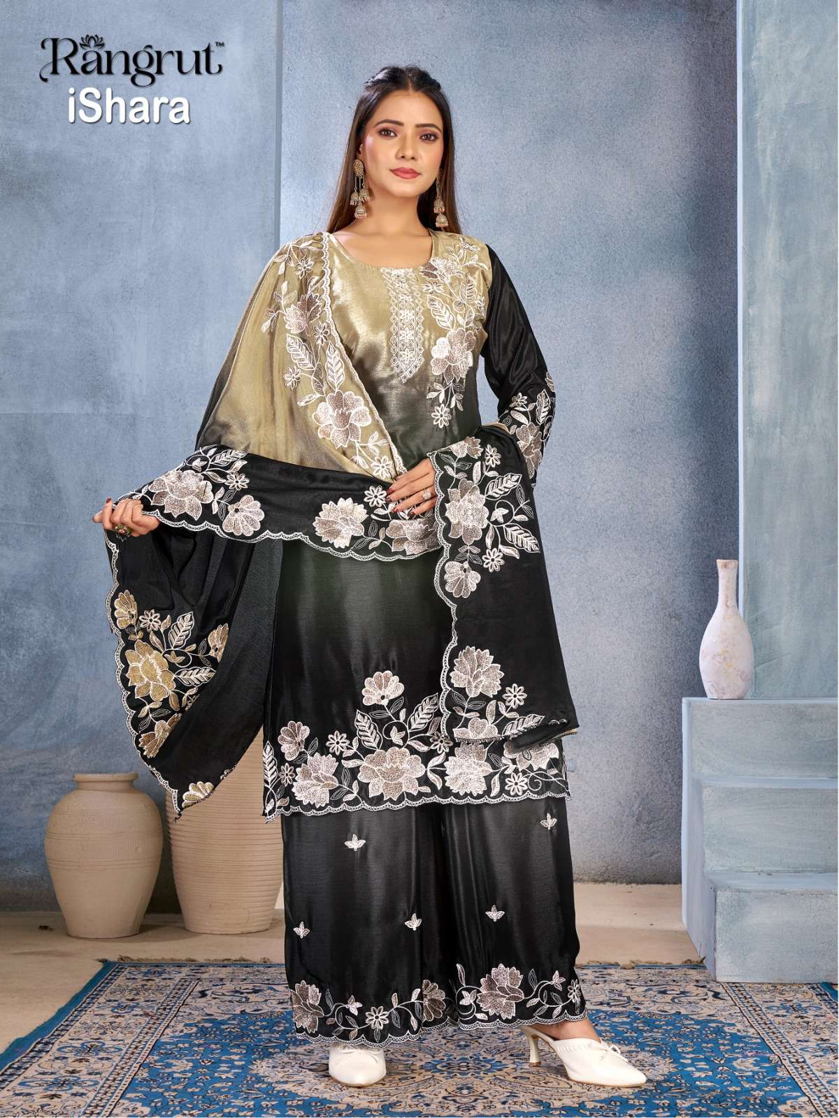 RANGRUT ISHARA CHINON WITH HEAVY EMBROIDERY DESIGNER READY MADE SUIT