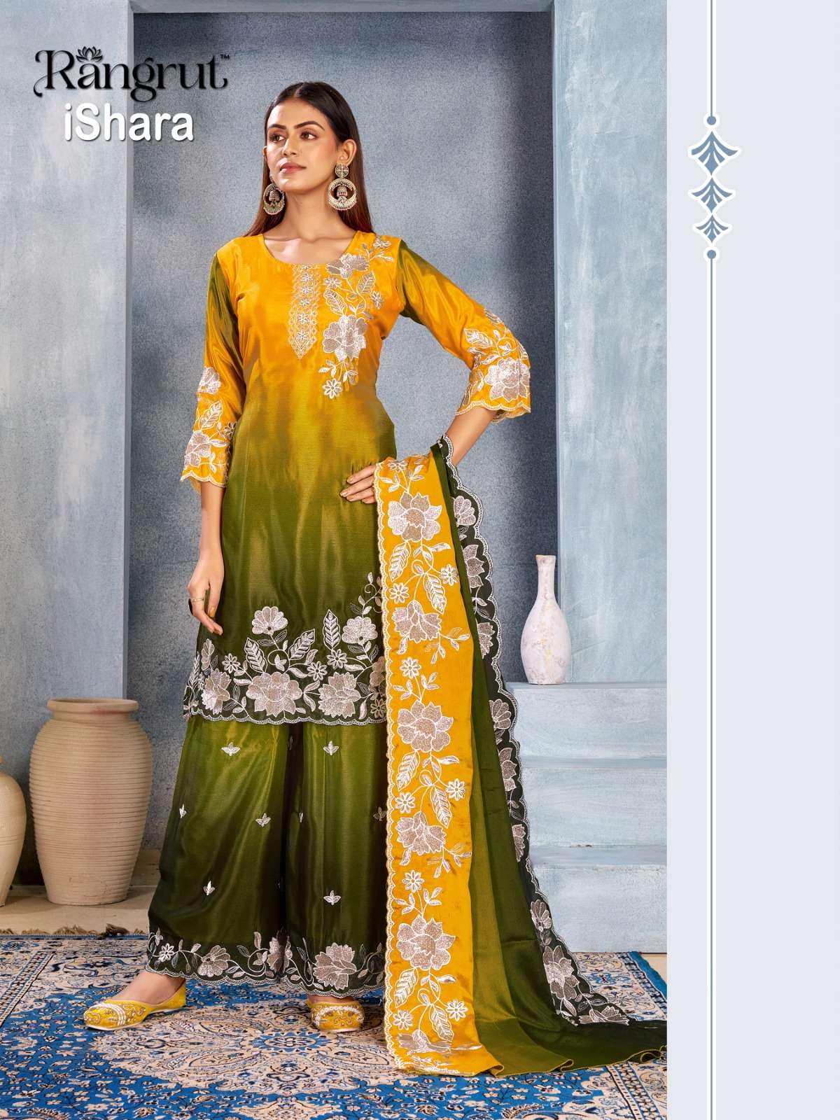 RANGRUT ISHARA CHINON WITH HEAVY EMBROIDERY DESIGNER READY MADE SUIT
