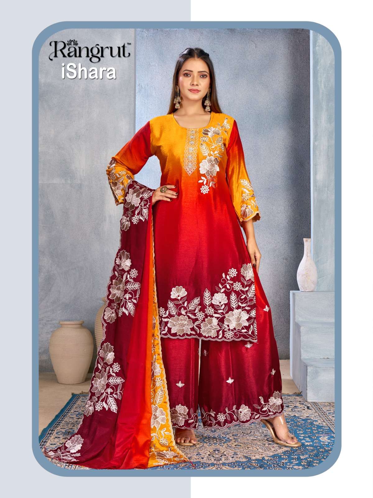 RANGRUT ISHARA CHINON WITH HEAVY EMBROIDERY DESIGNER READY MADE SUIT