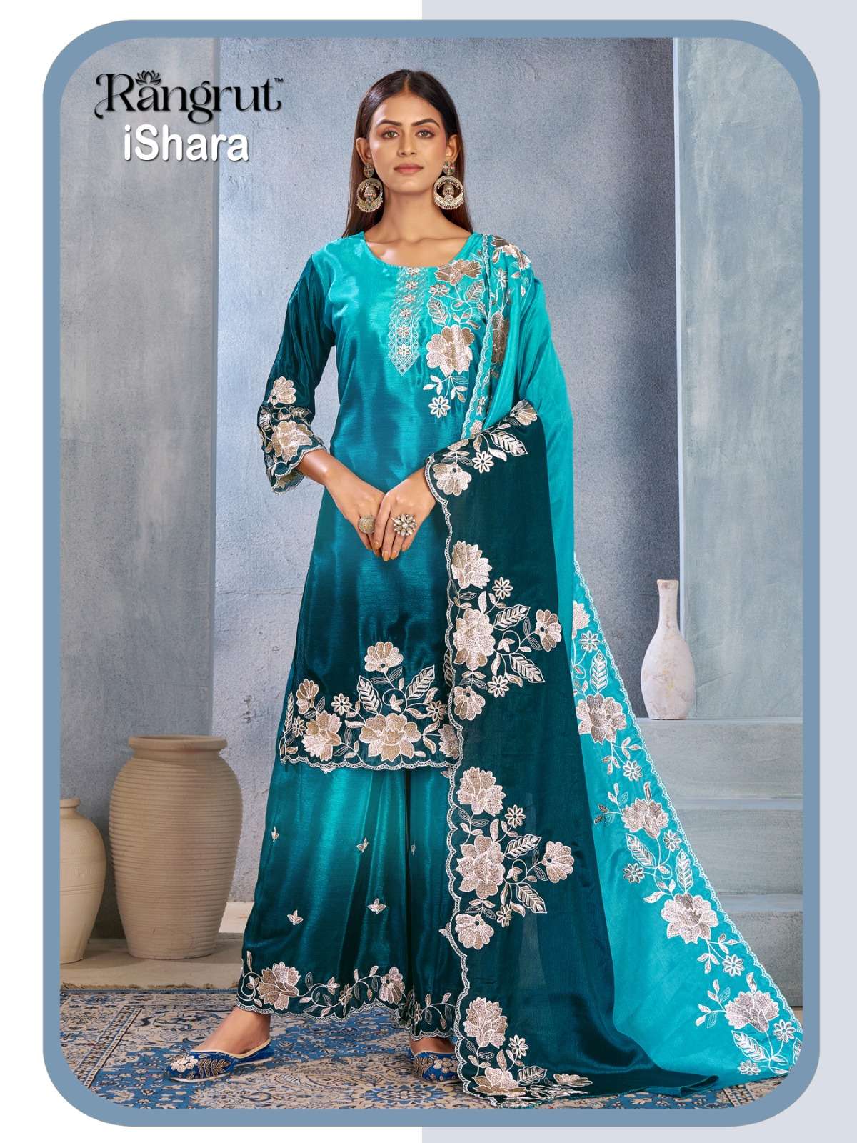 RANGRUT ISHARA CHINON WITH HEAVY EMBROIDERY DESIGNER READY MADE SUIT