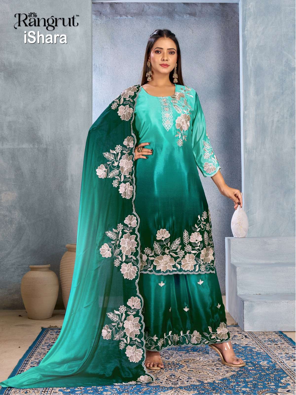 RANGRUT ISHARA CHINON WITH HEAVY EMBROIDERY DESIGNER READY MADE SUIT