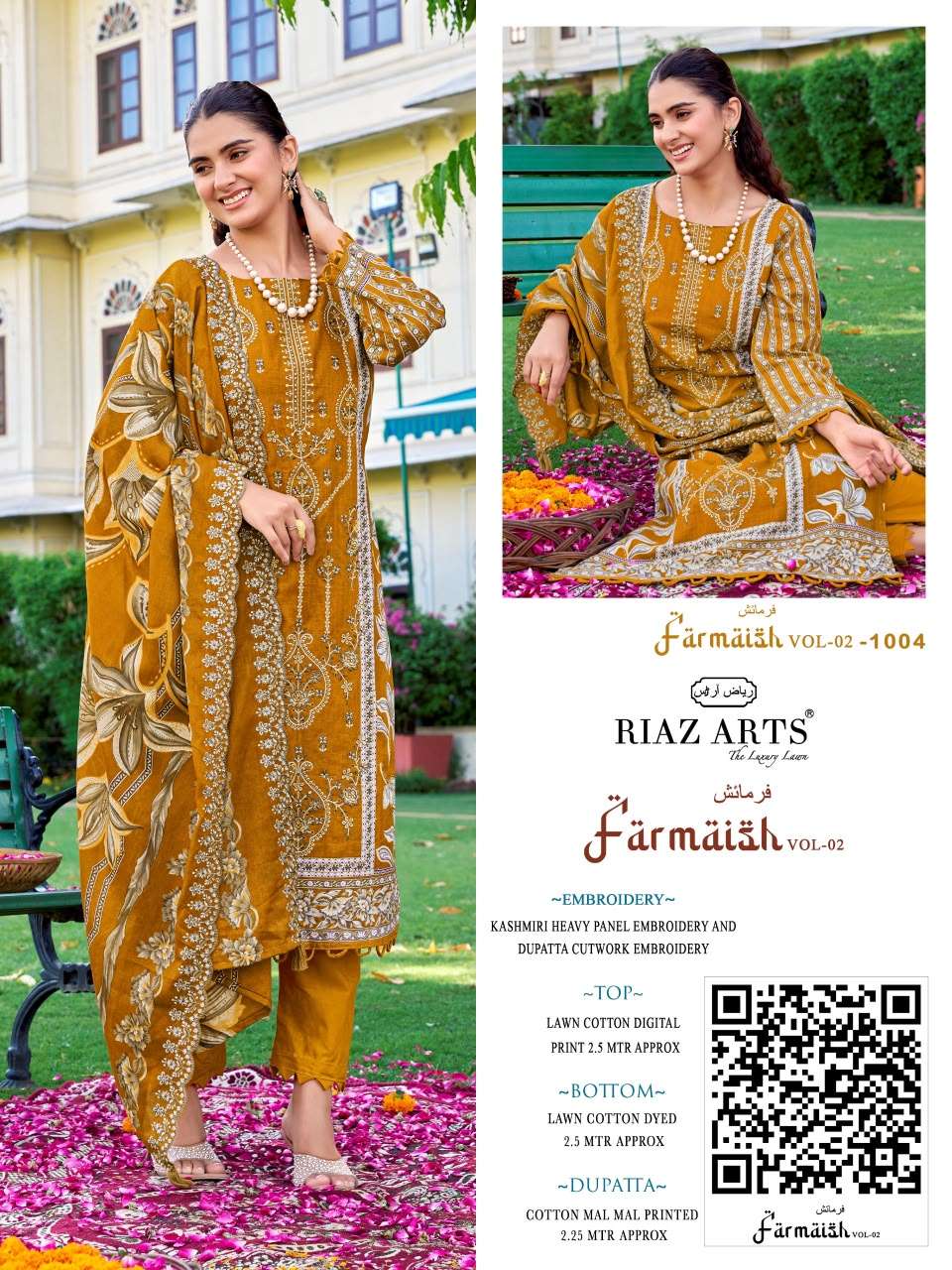 RIAZ ARTS FARMAISH VOL 2 LAWN COTTON DIGITAL PRINT WITH FANCY EMBROIDERY WORK SUIT