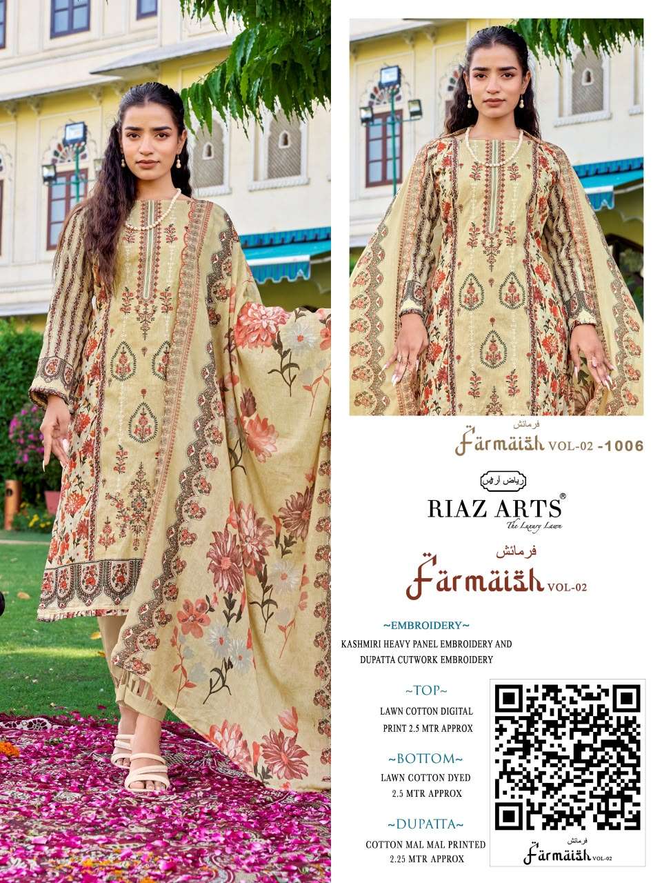 RIAZ ARTS FARMAISH VOL 2 LAWN COTTON DIGITAL PRINT WITH FANCY EMBROIDERY WORK SUIT