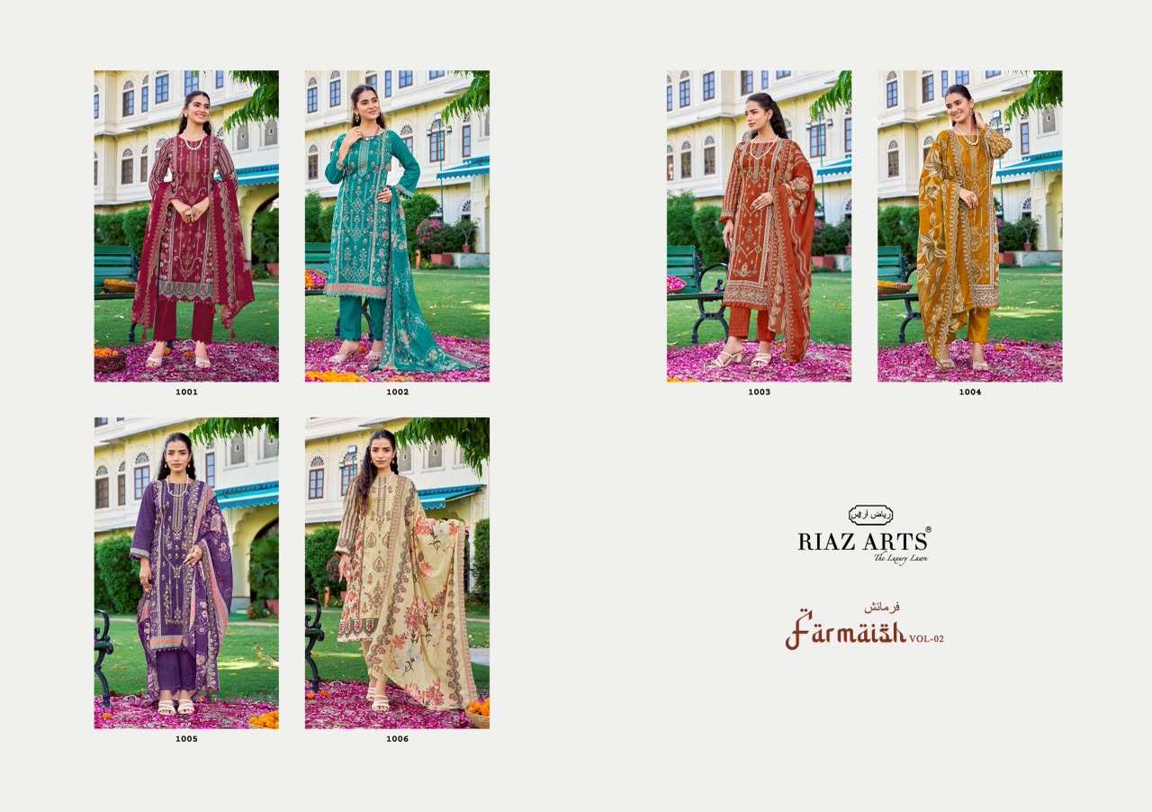 RIAZ ARTS FARMAISH VOL 2 LAWN COTTON DIGITAL PRINT WITH FANCY EMBROIDERY WORK SUIT