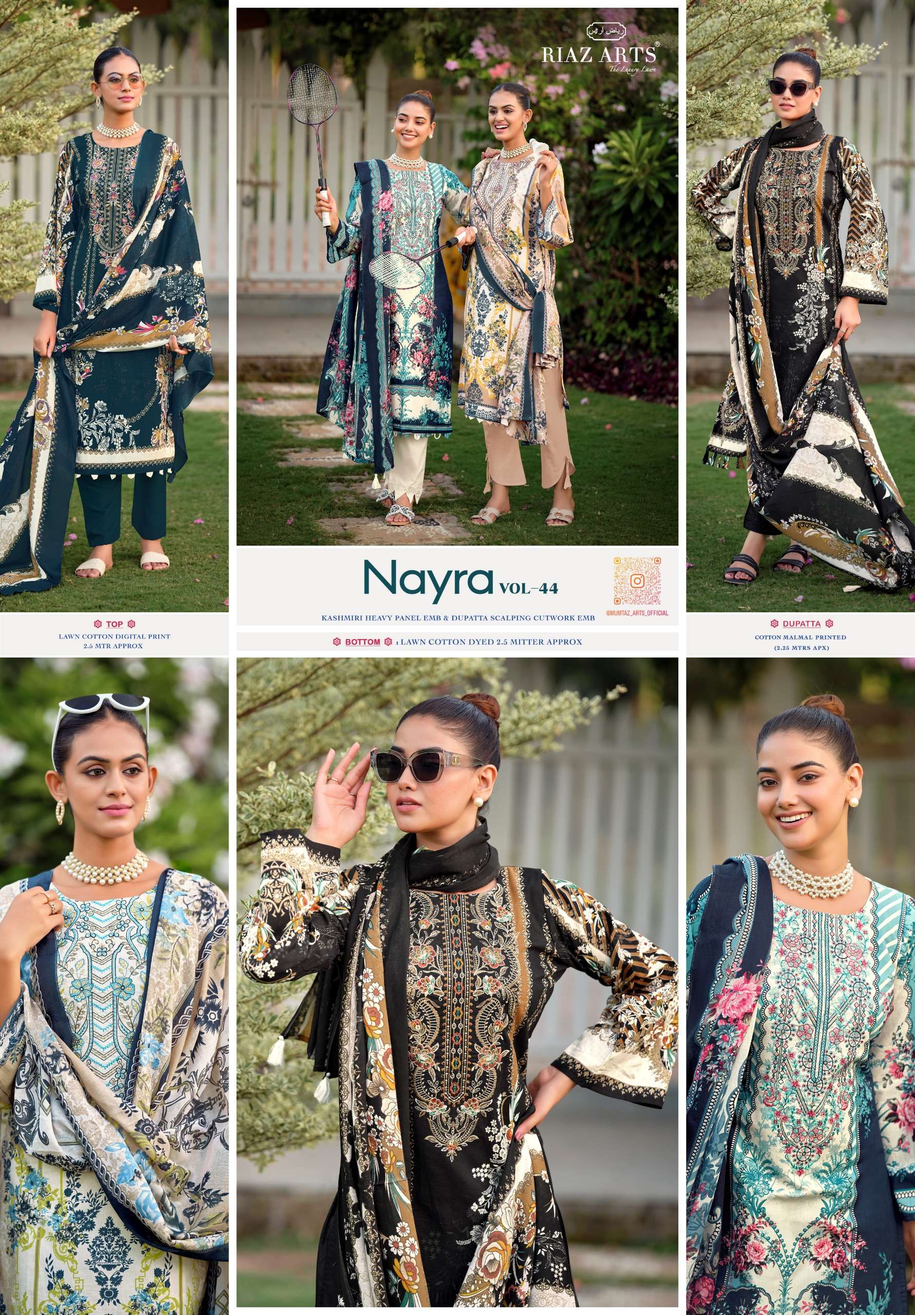RIAZ ARTS NAYRA VOL 44 COTTON DIGITAL PRINTS WITH FANCY EMBROIDERY WORK SUIT