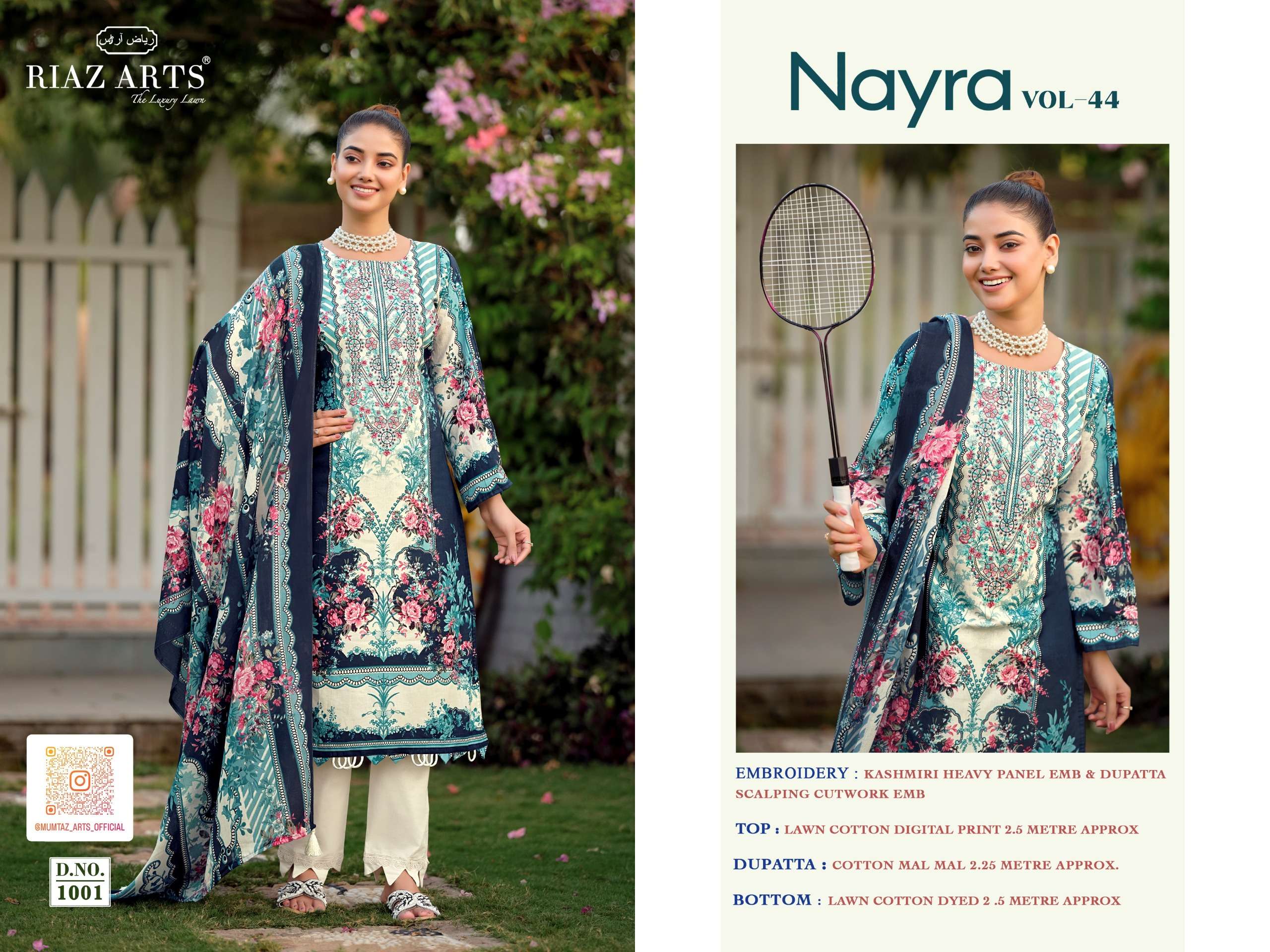 RIAZ ARTS NAYRA VOL 44 COTTON DIGITAL PRINTS WITH FANCY EMBROIDERY WORK SUIT