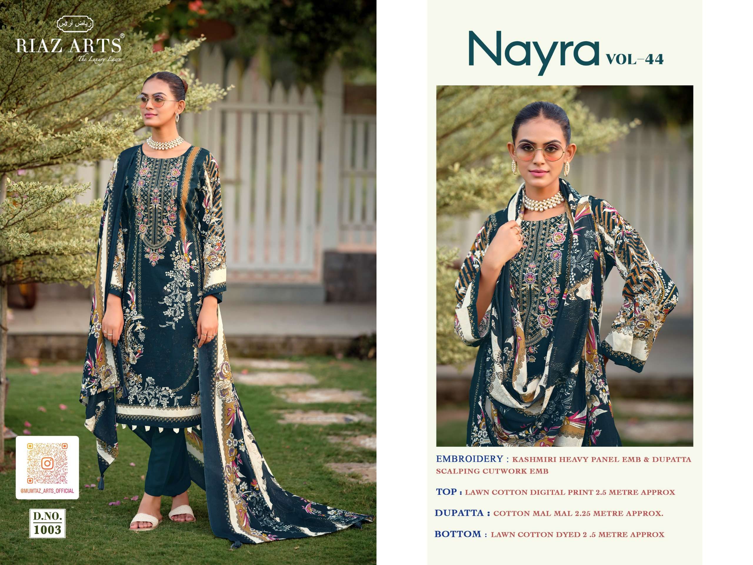 RIAZ ARTS NAYRA VOL 44 COTTON DIGITAL PRINTS WITH FANCY EMBROIDERY WORK SUIT