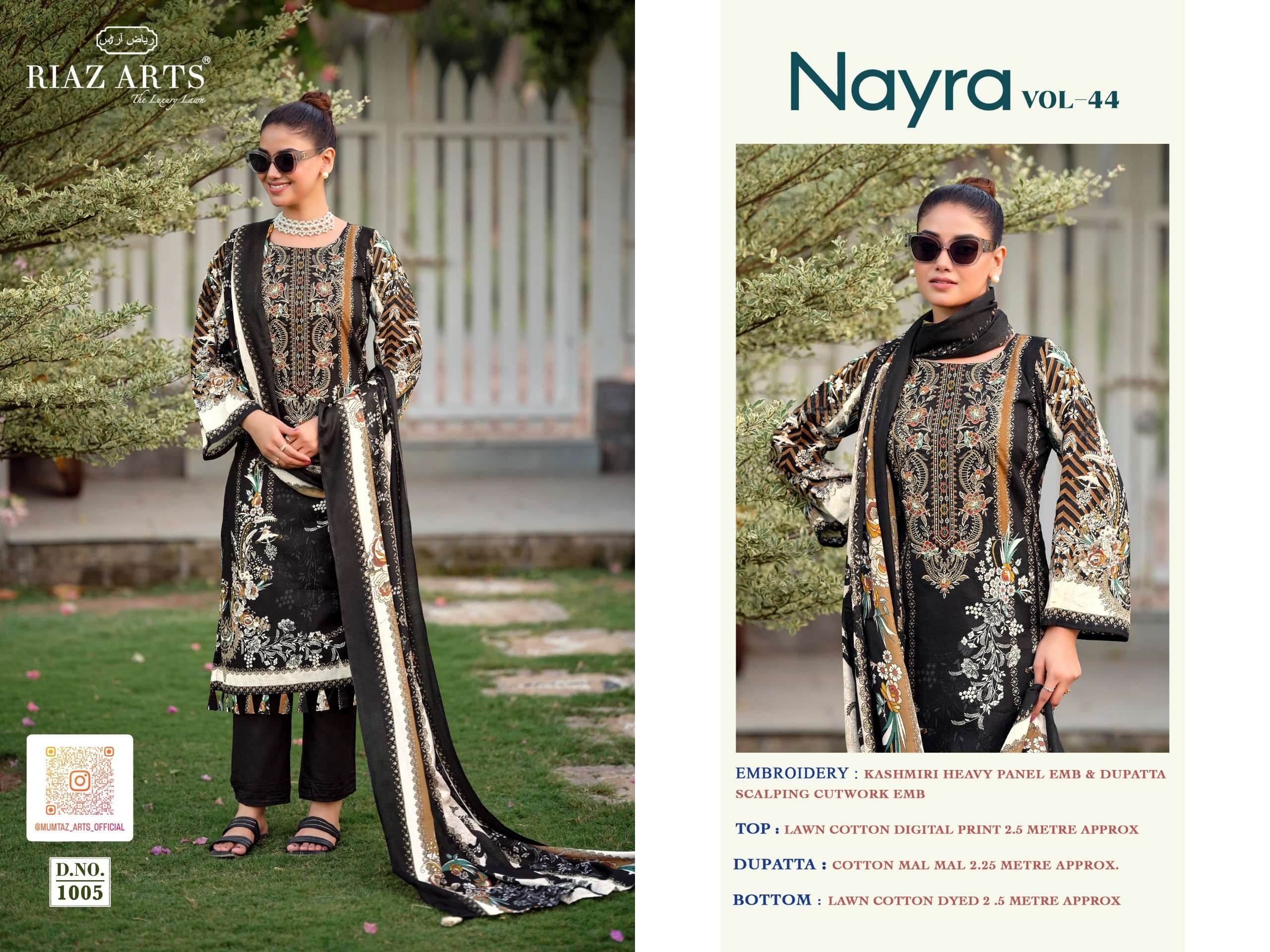 RIAZ ARTS NAYRA VOL 44 COTTON DIGITAL PRINTS WITH FANCY EMBROIDERY WORK SUIT
