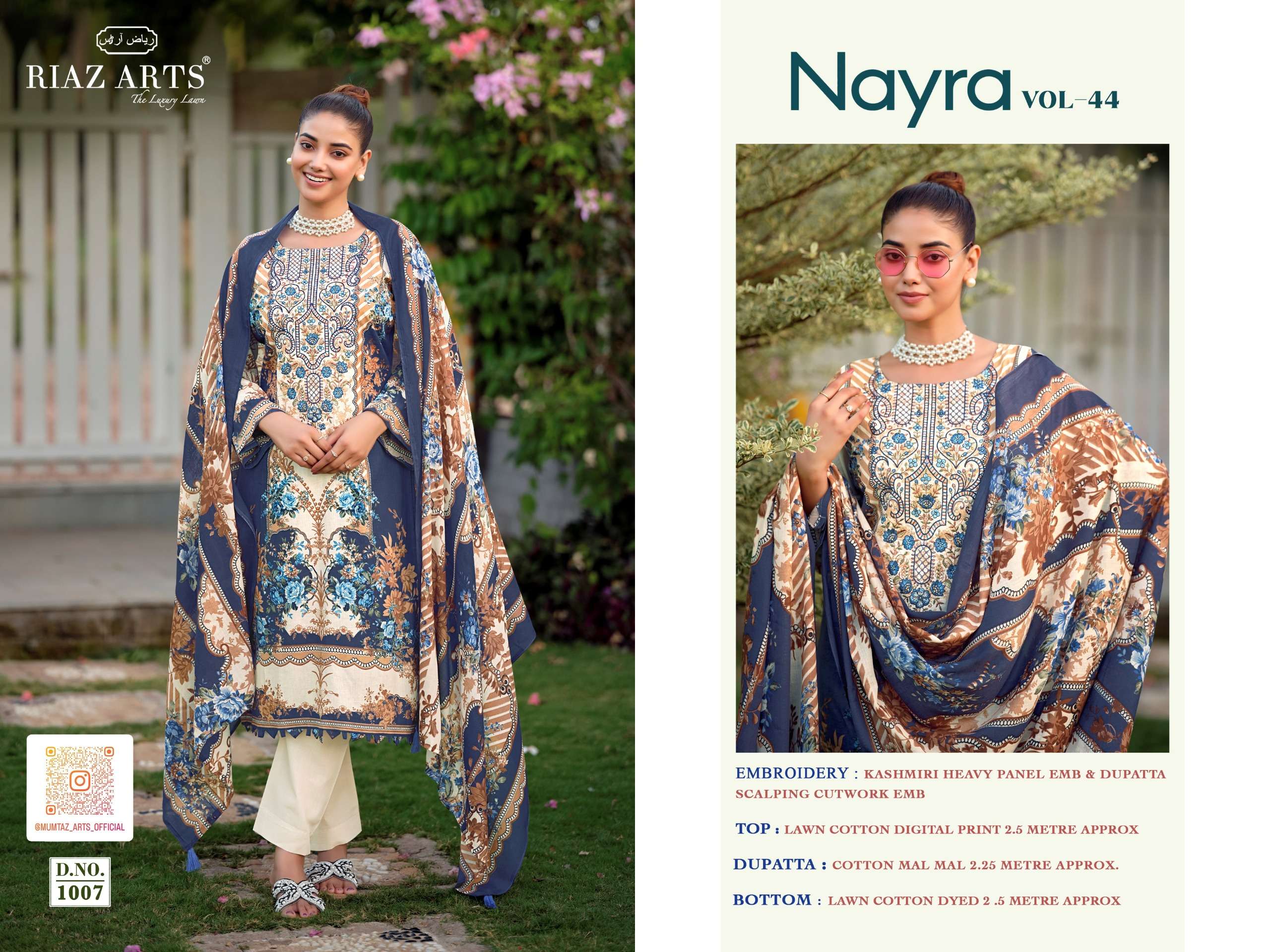 RIAZ ARTS NAYRA VOL 44 COTTON DIGITAL PRINTS WITH FANCY EMBROIDERY WORK SUIT