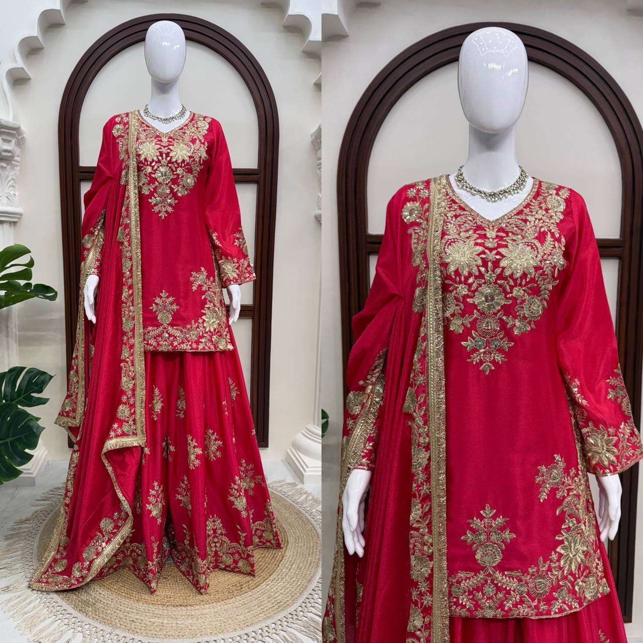 RTC 6041 SILK HEAVY DESIGNER WORK WEDDING FUNCTION WEAR SHARARA SUIT