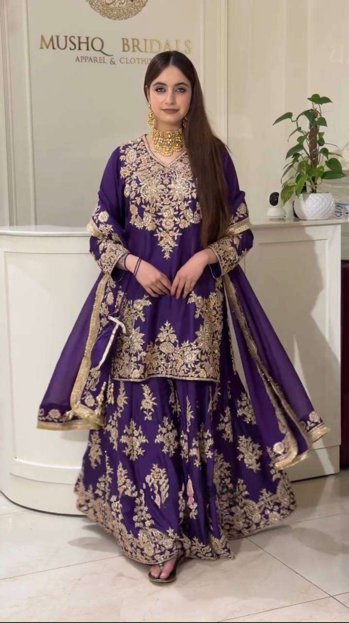 RTC 6041 SILK HEAVY DESIGNER WORK WEDDING FUNCTION WEAR SHARARA SUIT