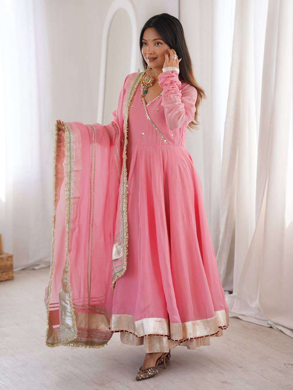 RTC 6048 ORGANZA SILK DESIGNER WORK READY MADE ANARKALI GOWN STYLE DRESS 