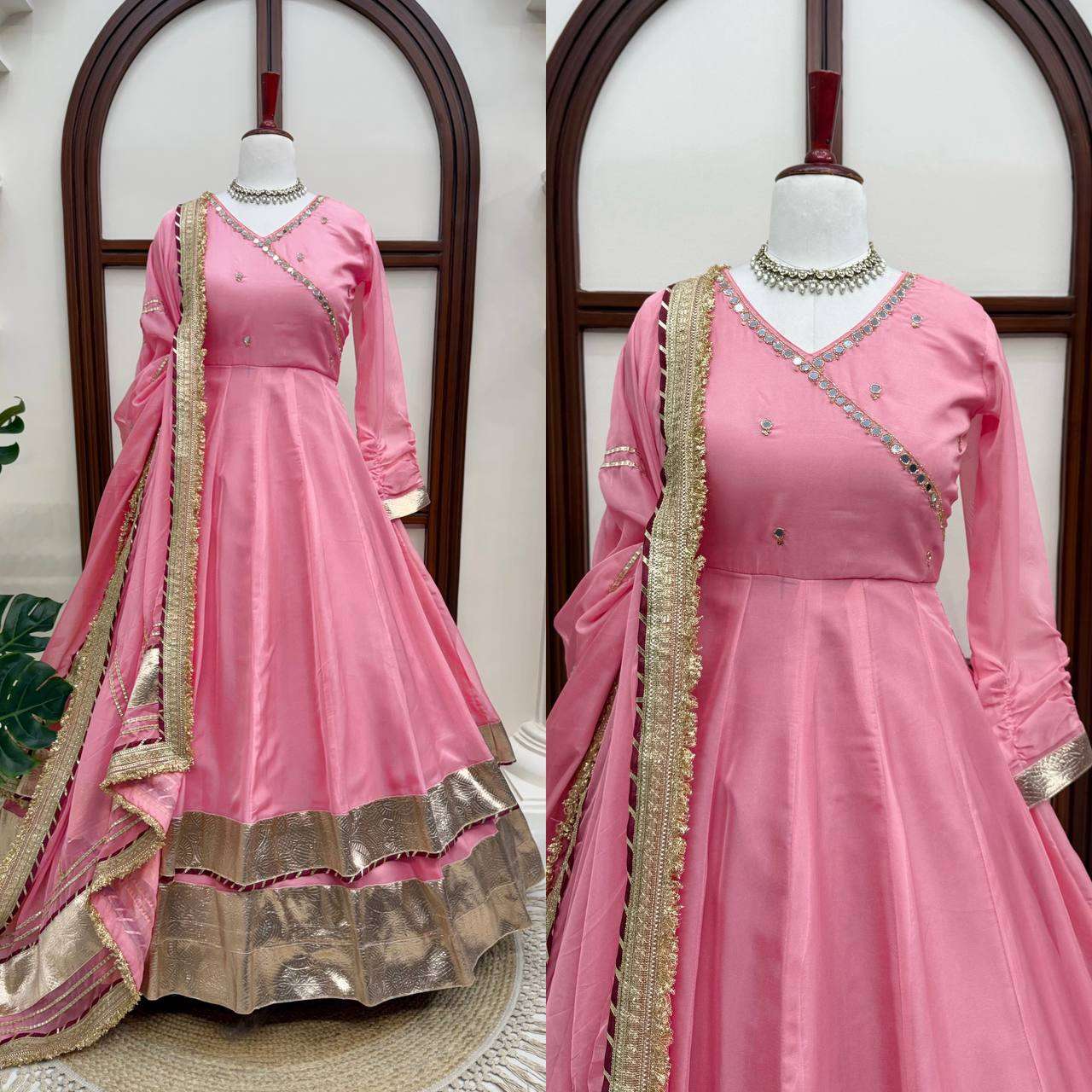 RTC 6048 ORGANZA SILK DESIGNER WORK READY MADE ANARKALI GOWN STYLE DRESS 