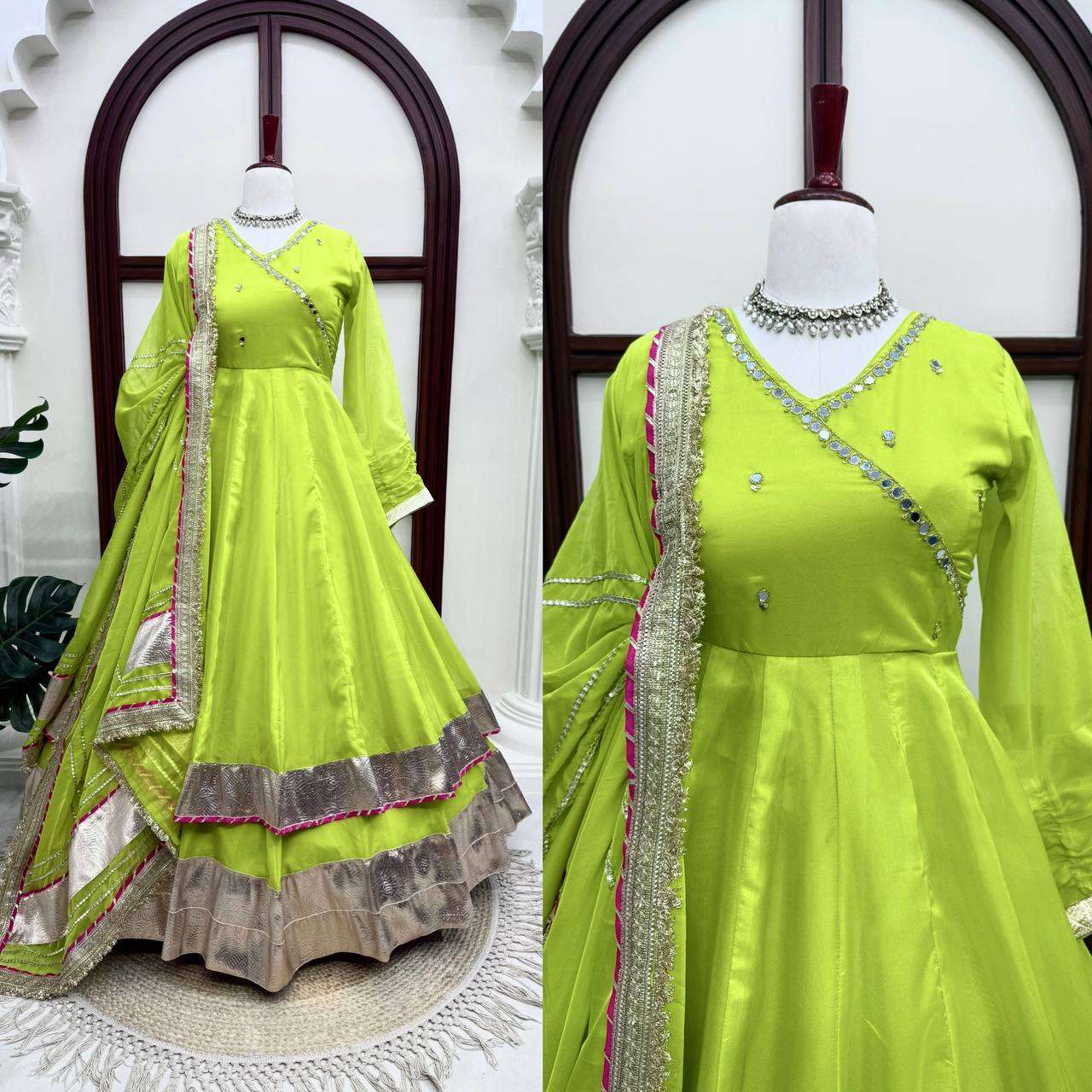 RTC 6048 ORGANZA SILK DESIGNER WORK READY MADE ANARKALI GOWN STYLE DRESS 