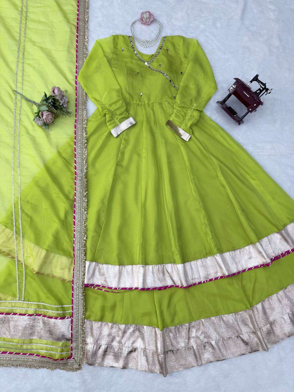 RTC 6048 ORGANZA SILK DESIGNER WORK READY MADE ANARKALI GOWN STYLE DRESS 