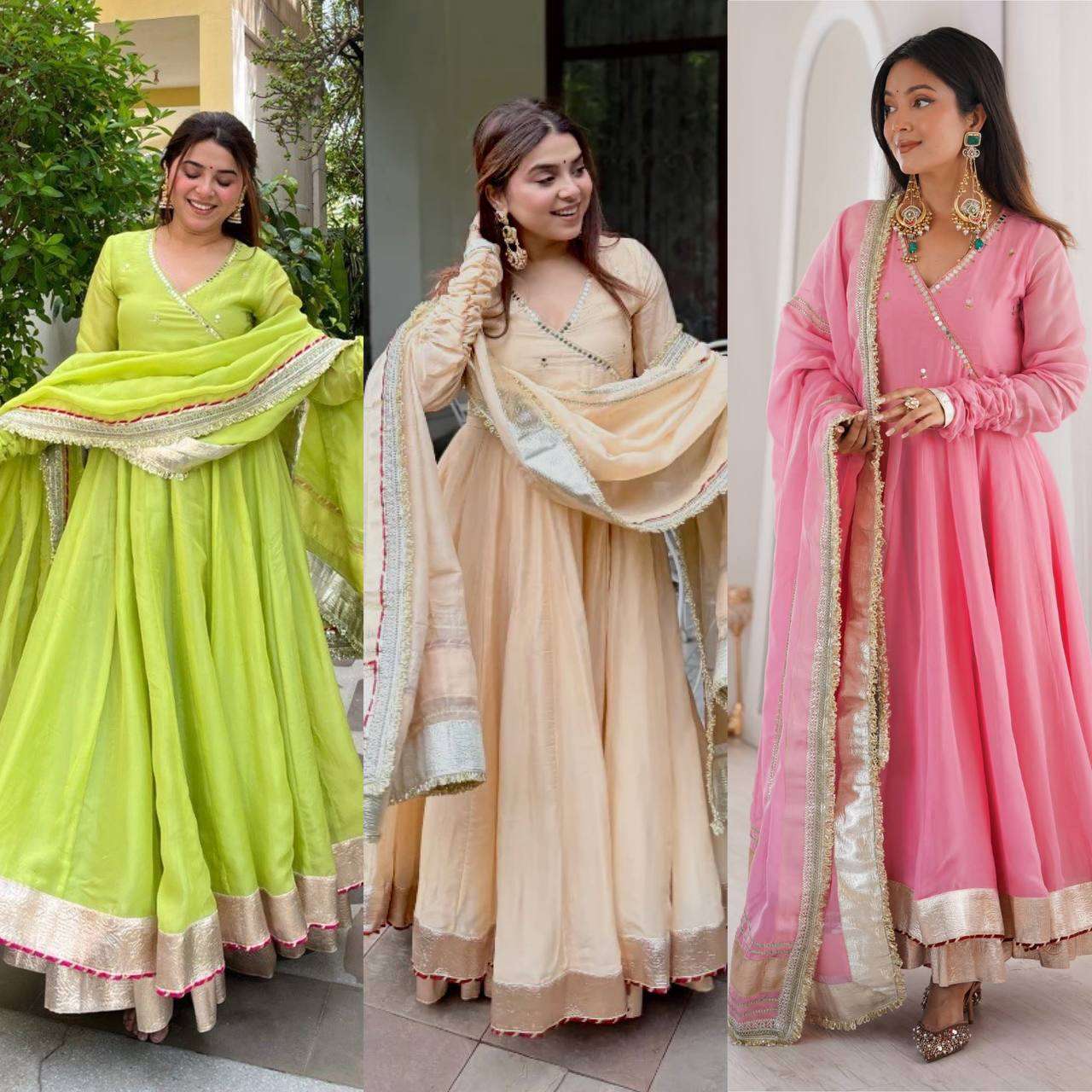 RTC 6048 ORGANZA SILK DESIGNER WORK READY MADE ANARKALI GOWN STYLE DRESS 