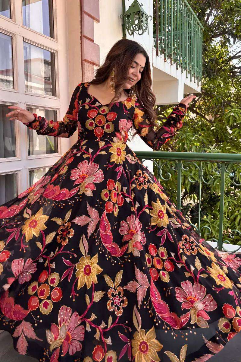 RTC 6058 ORGANZA DIGITAL PRINT DESIGNER WORK ANARKALI STYLE GOWN PENT AND DUPATTA SET 