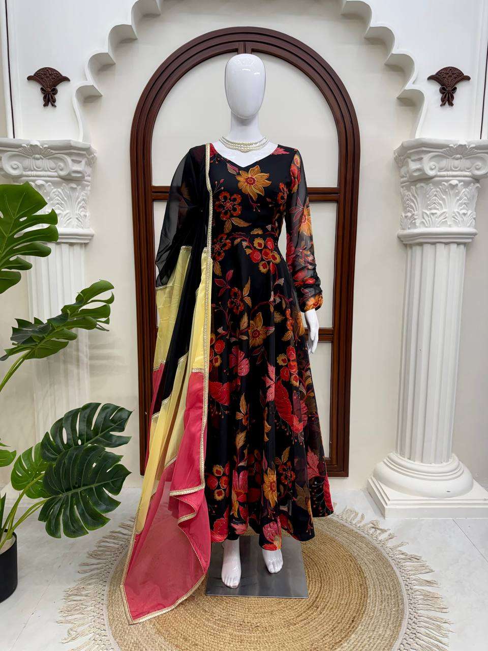 RTC 6058 ORGANZA DIGITAL PRINT DESIGNER WORK ANARKALI STYLE GOWN PENT AND DUPATTA SET 