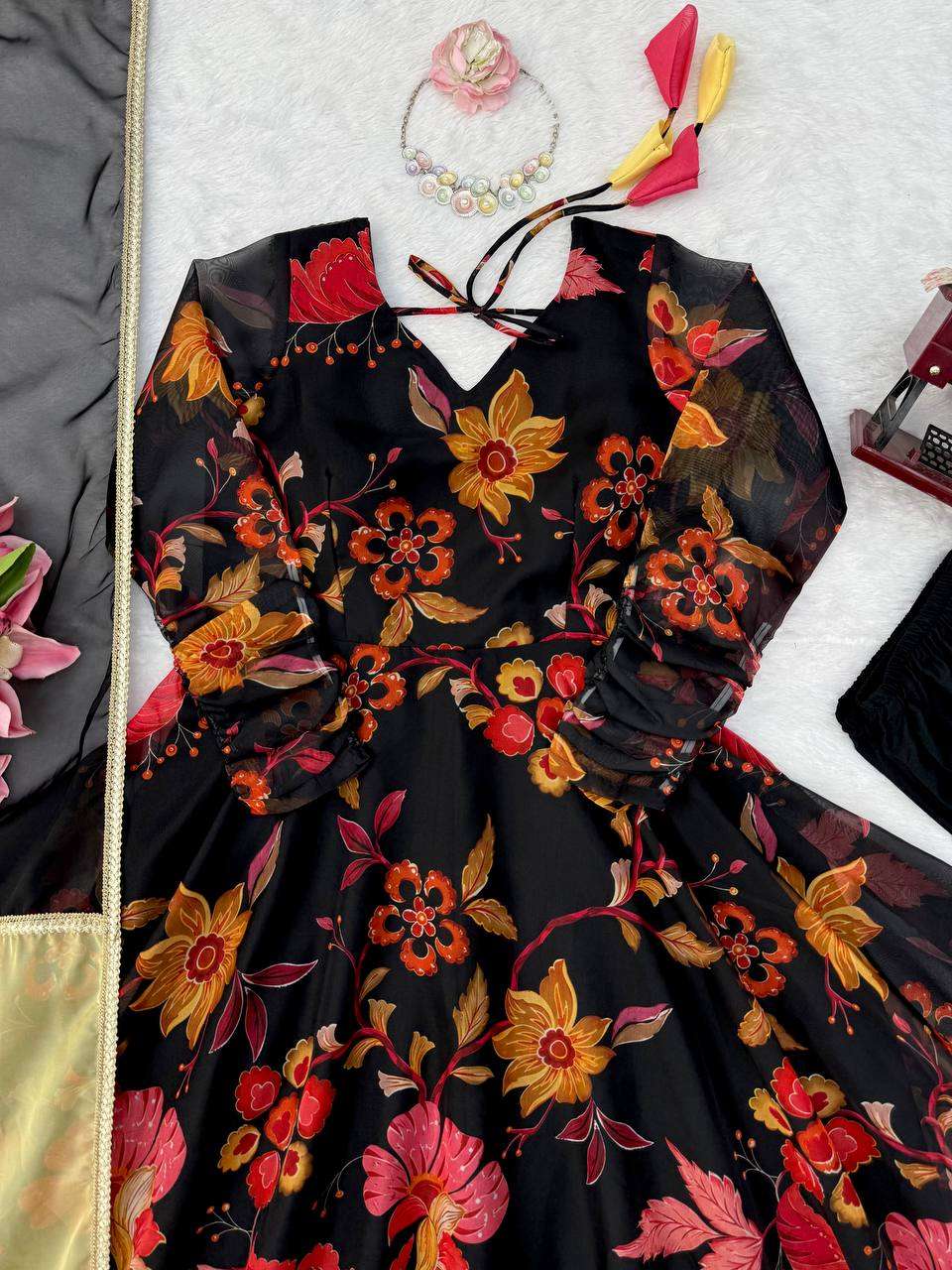 RTC 6058 ORGANZA DIGITAL PRINT DESIGNER WORK ANARKALI STYLE GOWN PENT AND DUPATTA SET 
