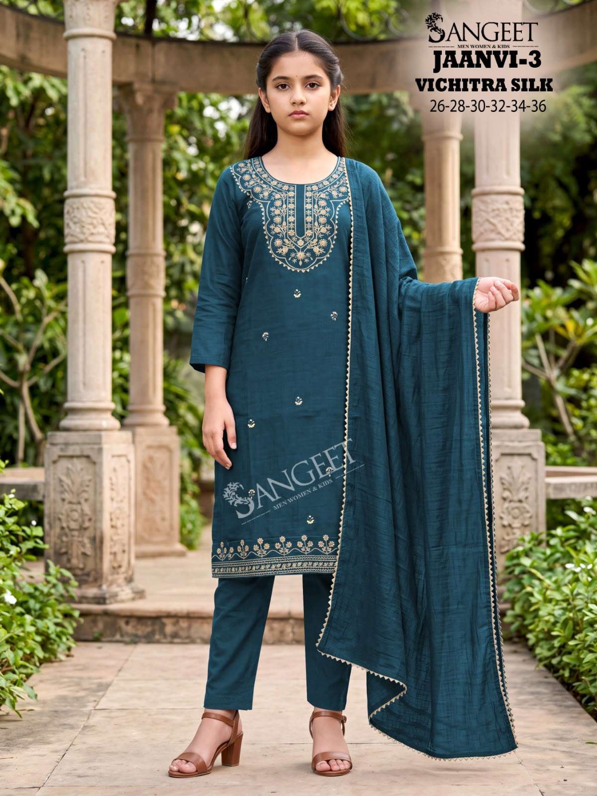 SANGEET JAANVI VOL 3 SILK WITH FANCY EMBROIDERIES WORK KURTI BOTTOM AND DUPATTA SET 