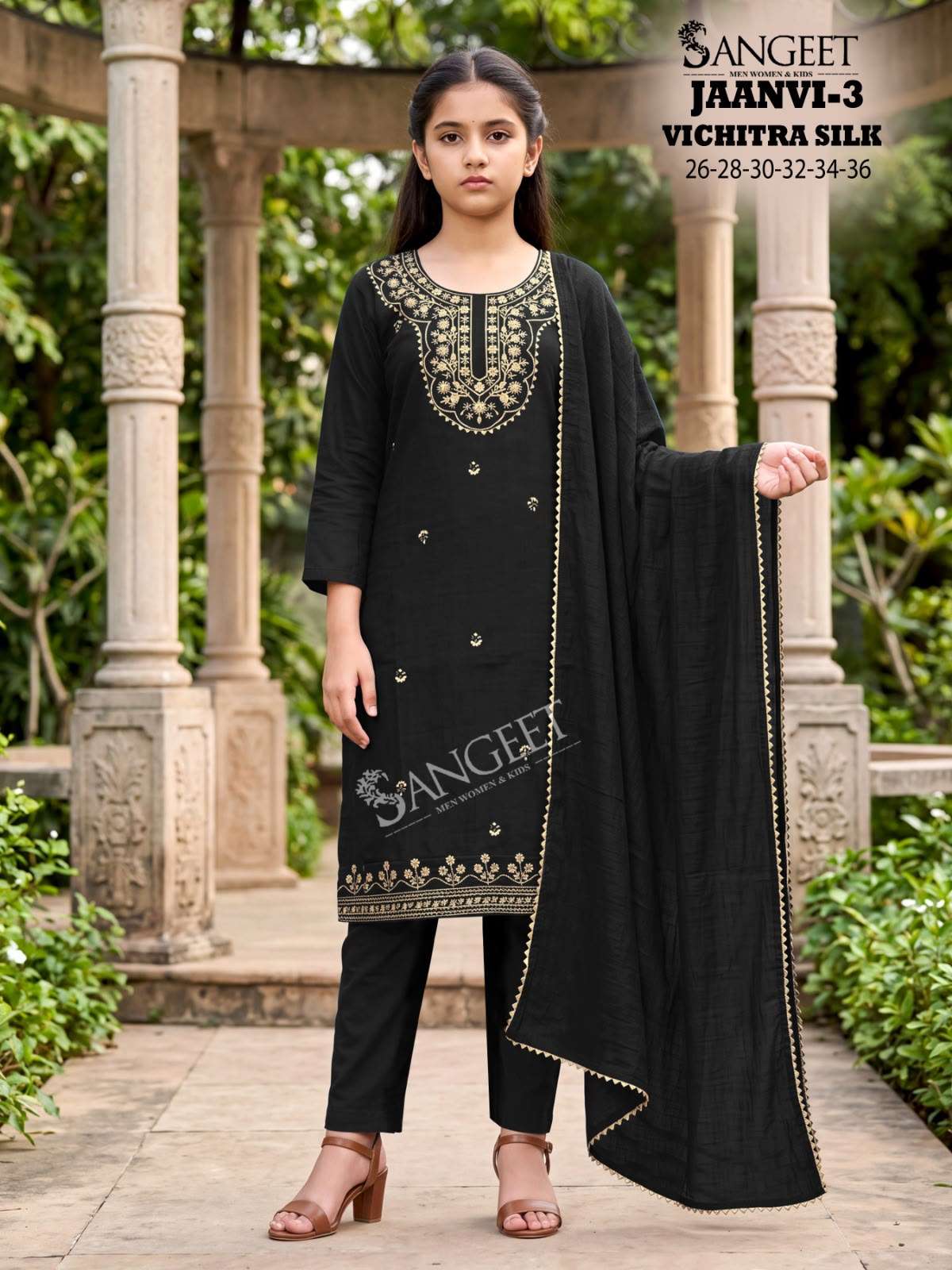 SANGEET JAANVI VOL 3 SILK WITH FANCY EMBROIDERIES WORK KURTI BOTTOM AND DUPATTA SET 