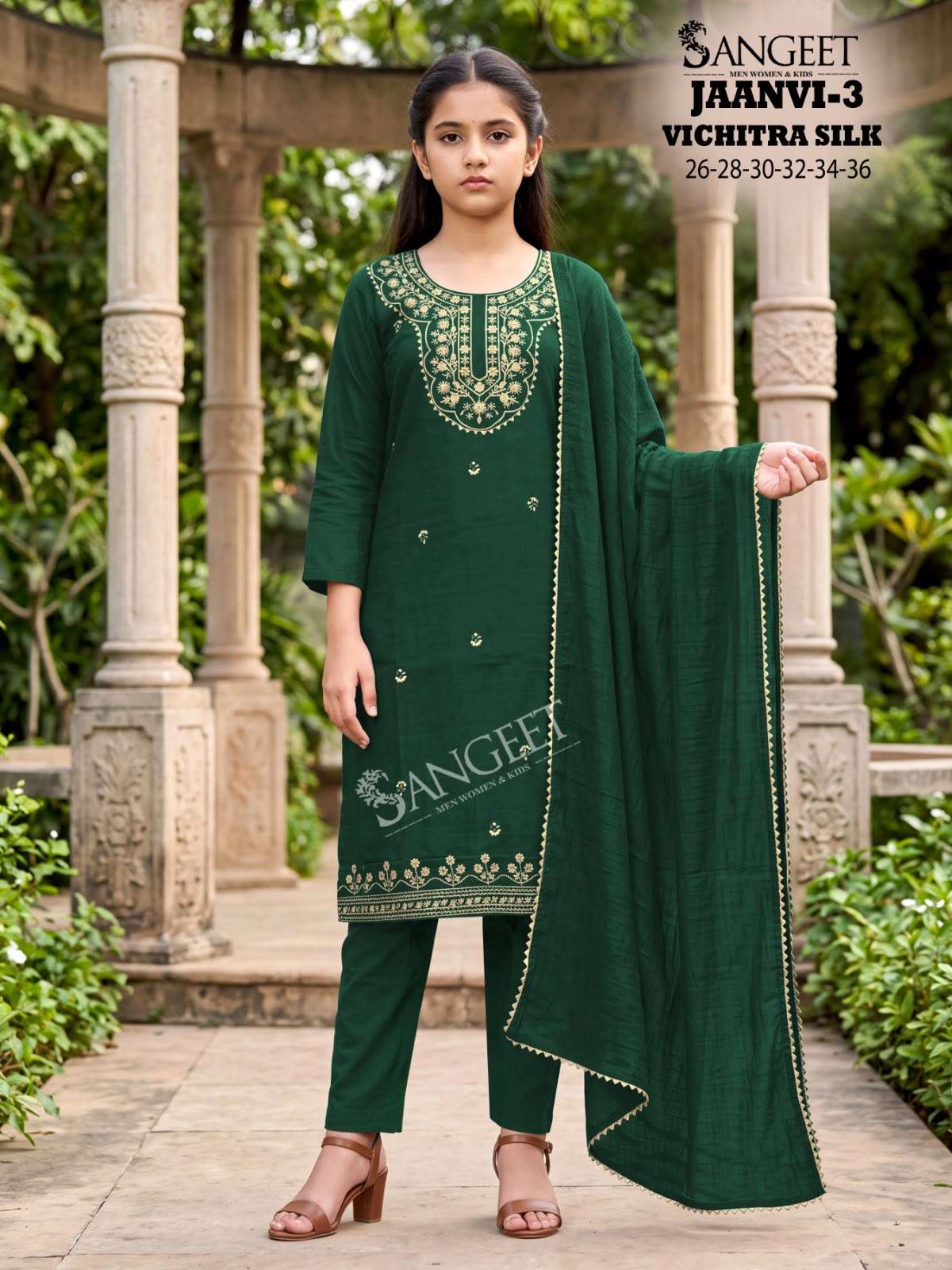 SANGEET JAANVI VOL 3 SILK WITH FANCY EMBROIDERIES WORK KURTI BOTTOM AND DUPATTA SET 
