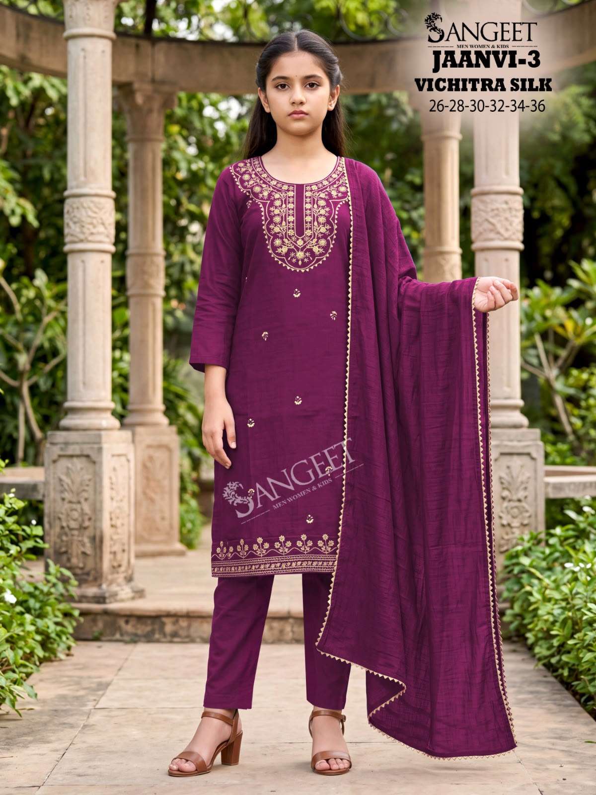 SANGEET JAANVI VOL 3 SILK WITH FANCY EMBROIDERIES WORK KURTI BOTTOM AND DUPATTA SET 