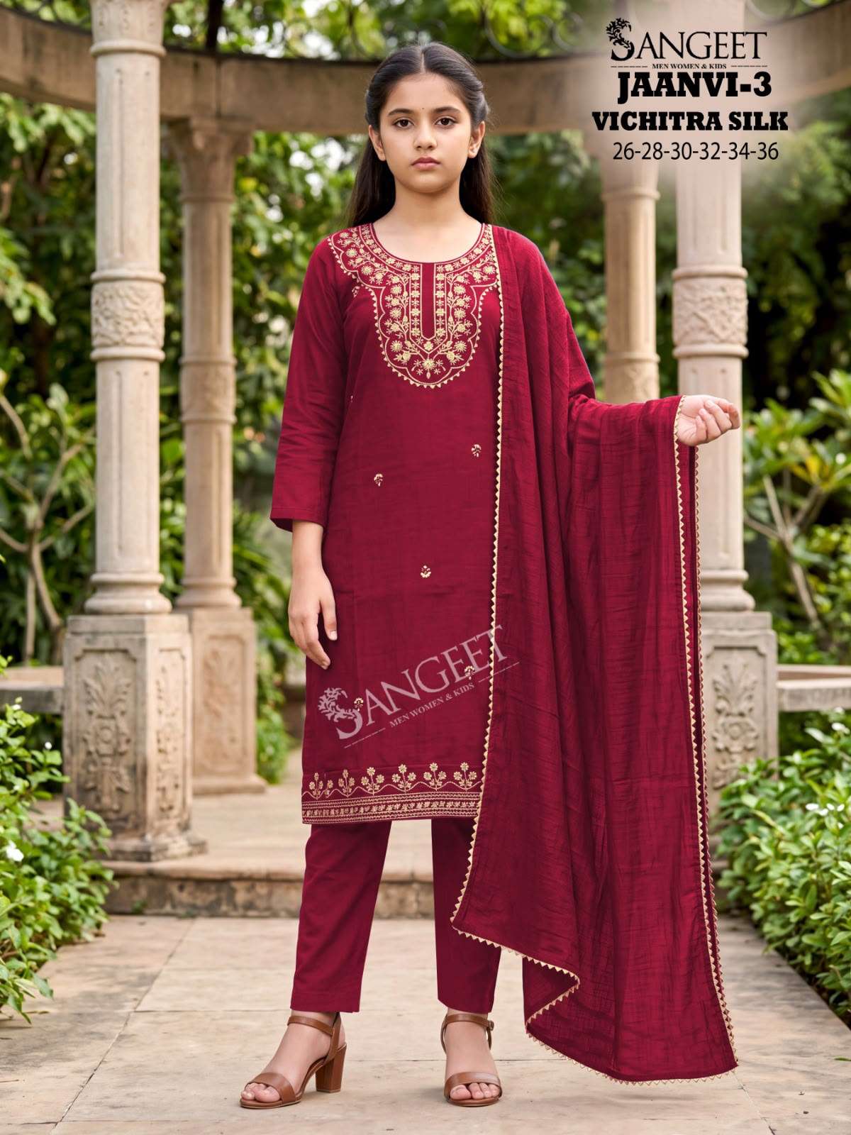 SANGEET JAANVI VOL 3 SILK WITH FANCY EMBROIDERIES WORK KURTI BOTTOM AND DUPATTA SET 