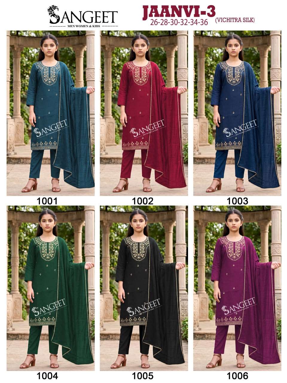 SANGEET JAANVI VOL 3 SILK WITH FANCY EMBROIDERIES WORK KURTI BOTTOM AND DUPATTA SET 