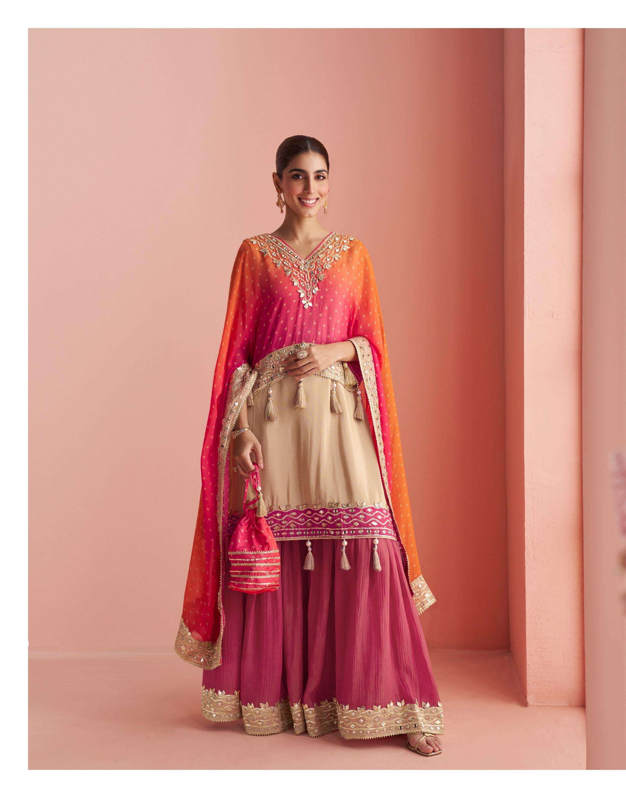 SAYURI DESIGNER KAVERI SILK DESIGNER PAUNCHO STYLE KURTI WITH SHARARA AND DUPATTA