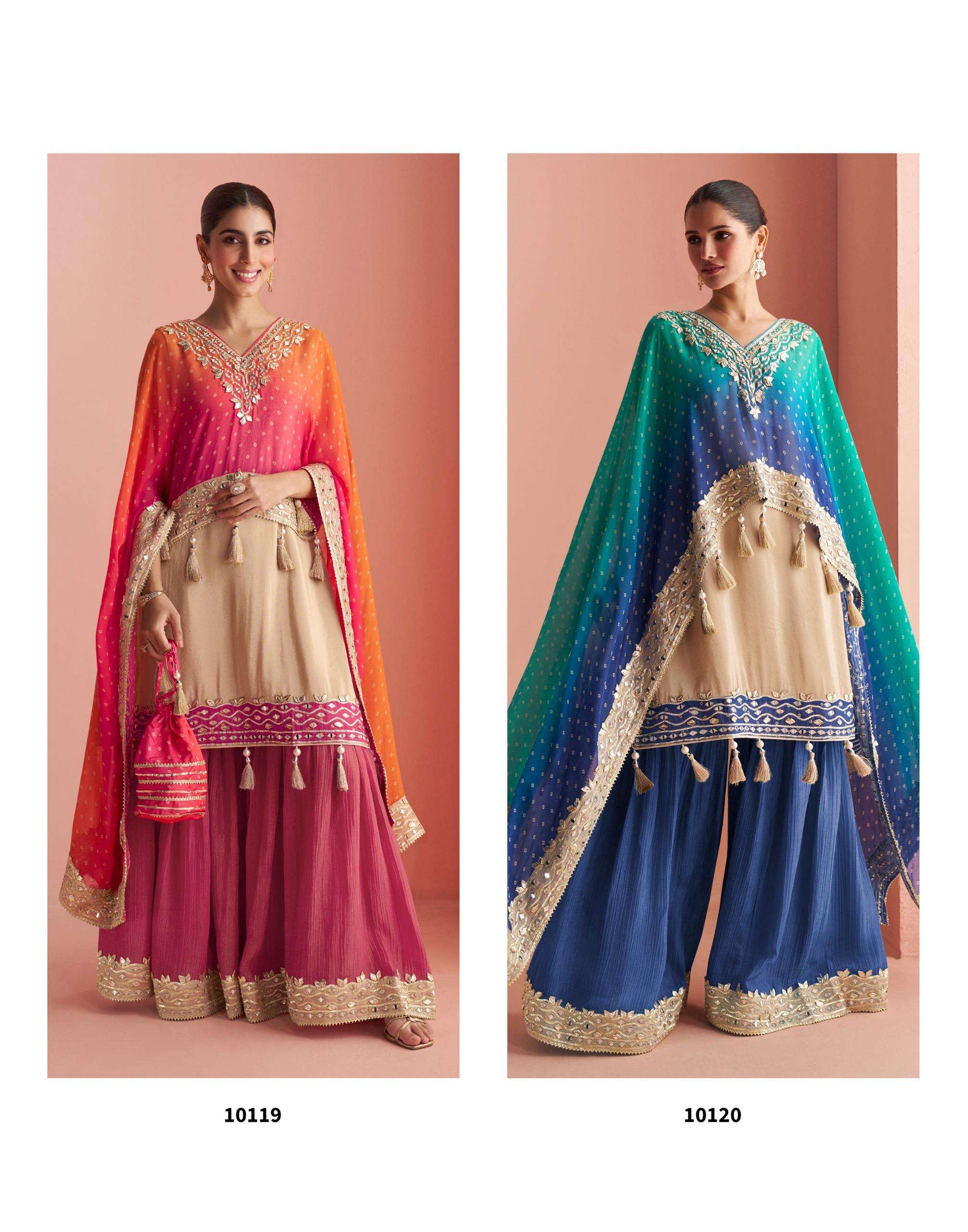 SAYURI DESIGNER KAVERI SILK DESIGNER PAUNCHO STYLE KURTI WITH SHARARA AND DUPATTA