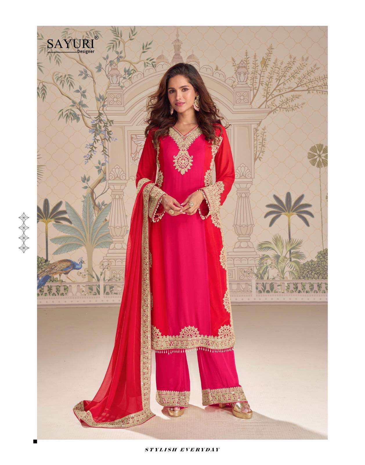 SAYURI DESIGNER KUMKUM GEROGETTE HEAVY EMBROIDERY DESIGNER WEDDING WEAR DRESS