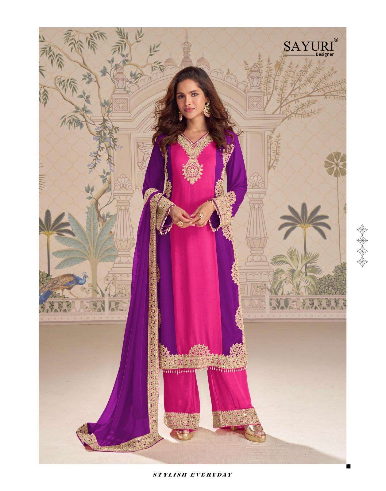 SAYURI DESIGNER KUMKUM GEROGETTE HEAVY EMBROIDERY DESIGNER WEDDING WEAR DRESS