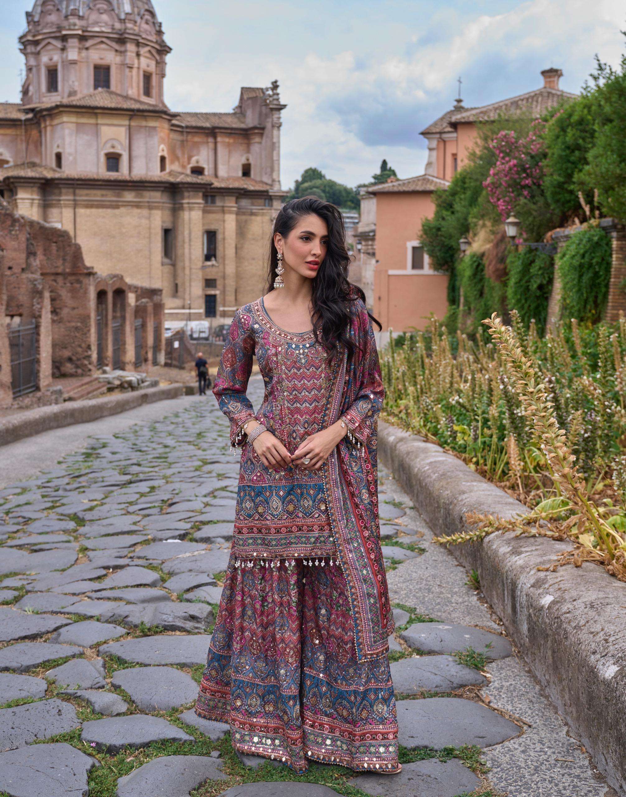 SAYURI DESIGNER NIMRIT SILK HEAVY EMBROIDERD DESIGNER WEDDING FUNCTION WEAR SUIT