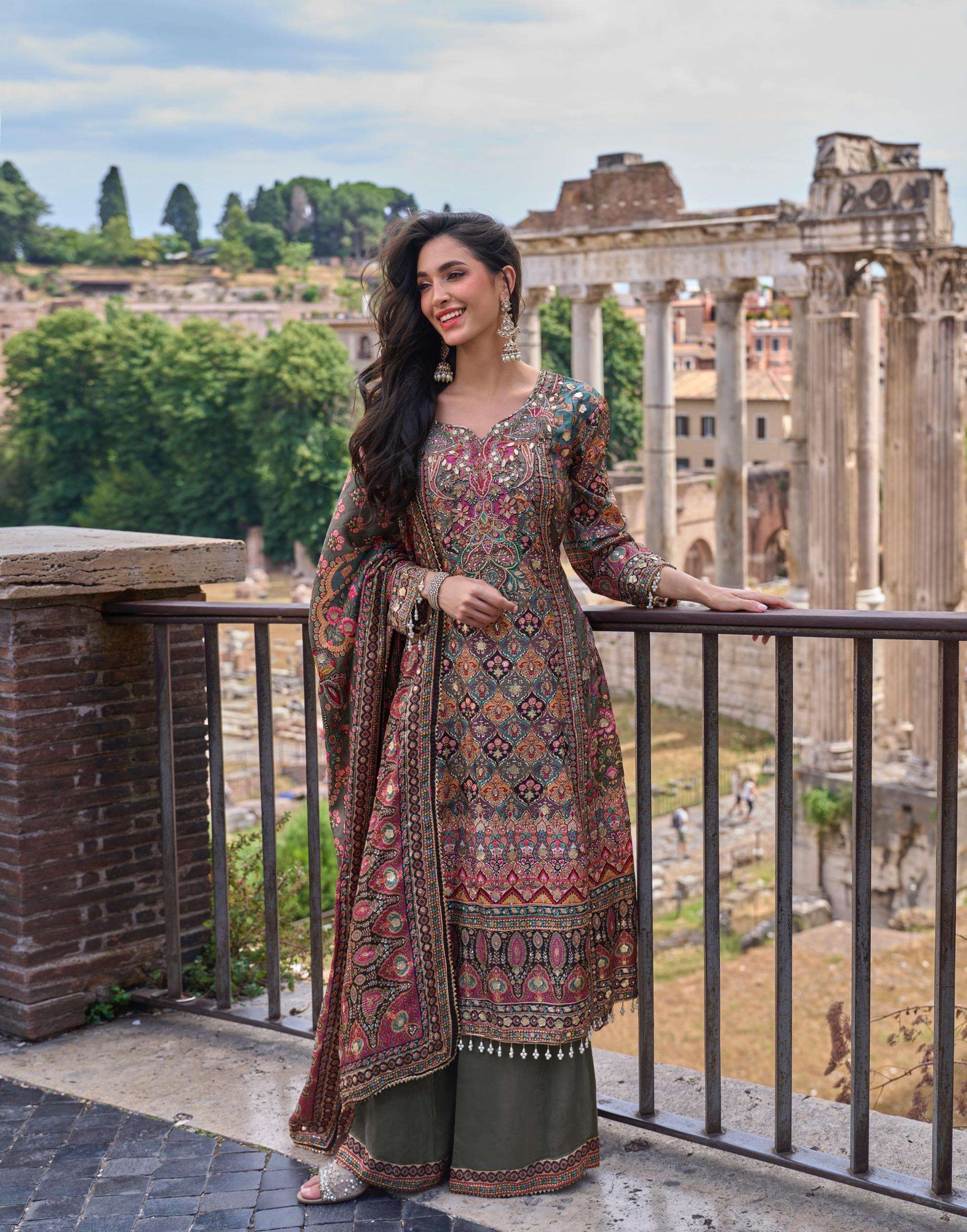 SAYURI DESIGNER NIMRIT SILK HEAVY EMBROIDERD DESIGNER WEDDING FUNCTION WEAR SUIT