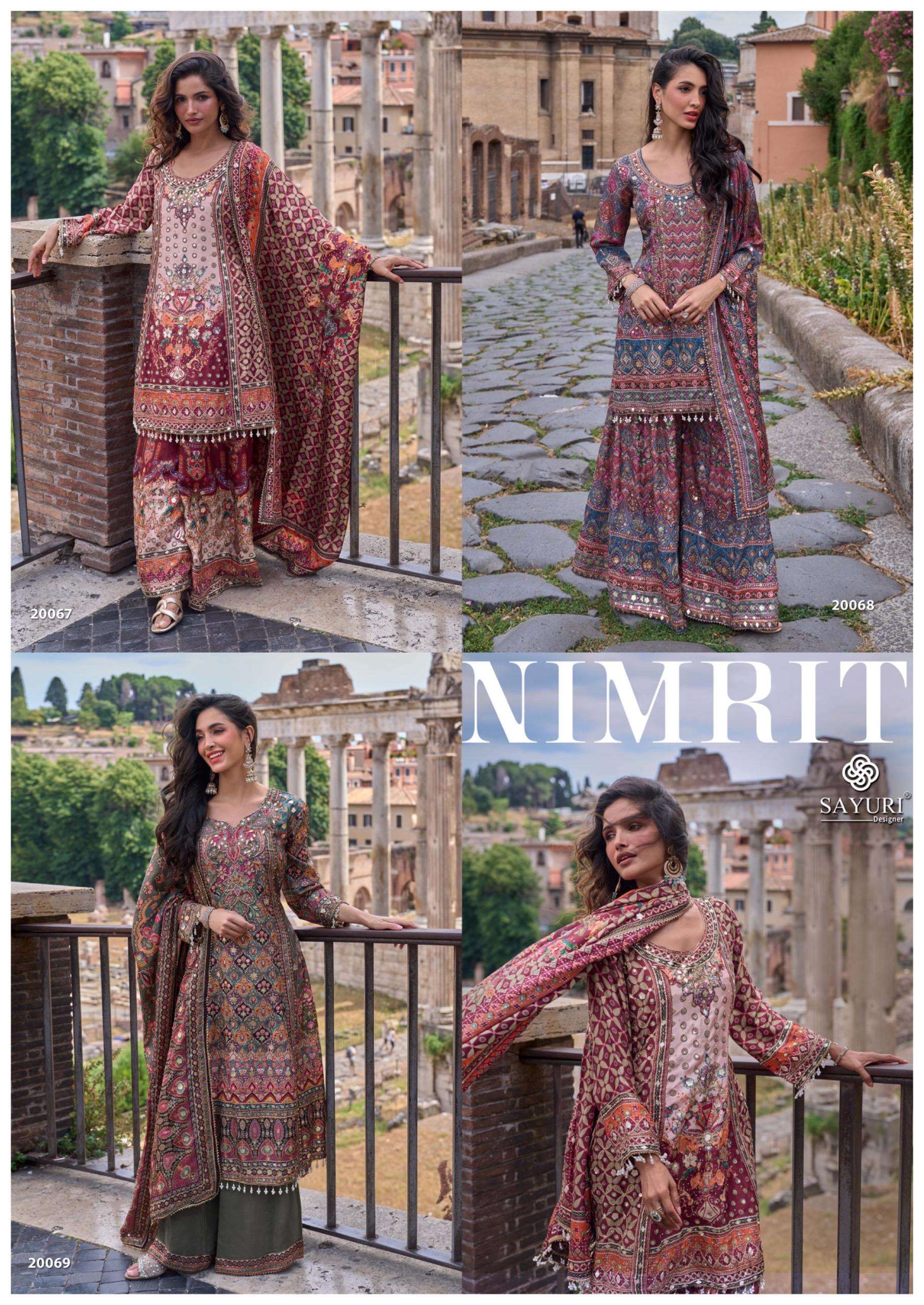 SAYURI DESIGNER NIMRIT SILK HEAVY EMBROIDERD DESIGNER WEDDING FUNCTION WEAR SUIT