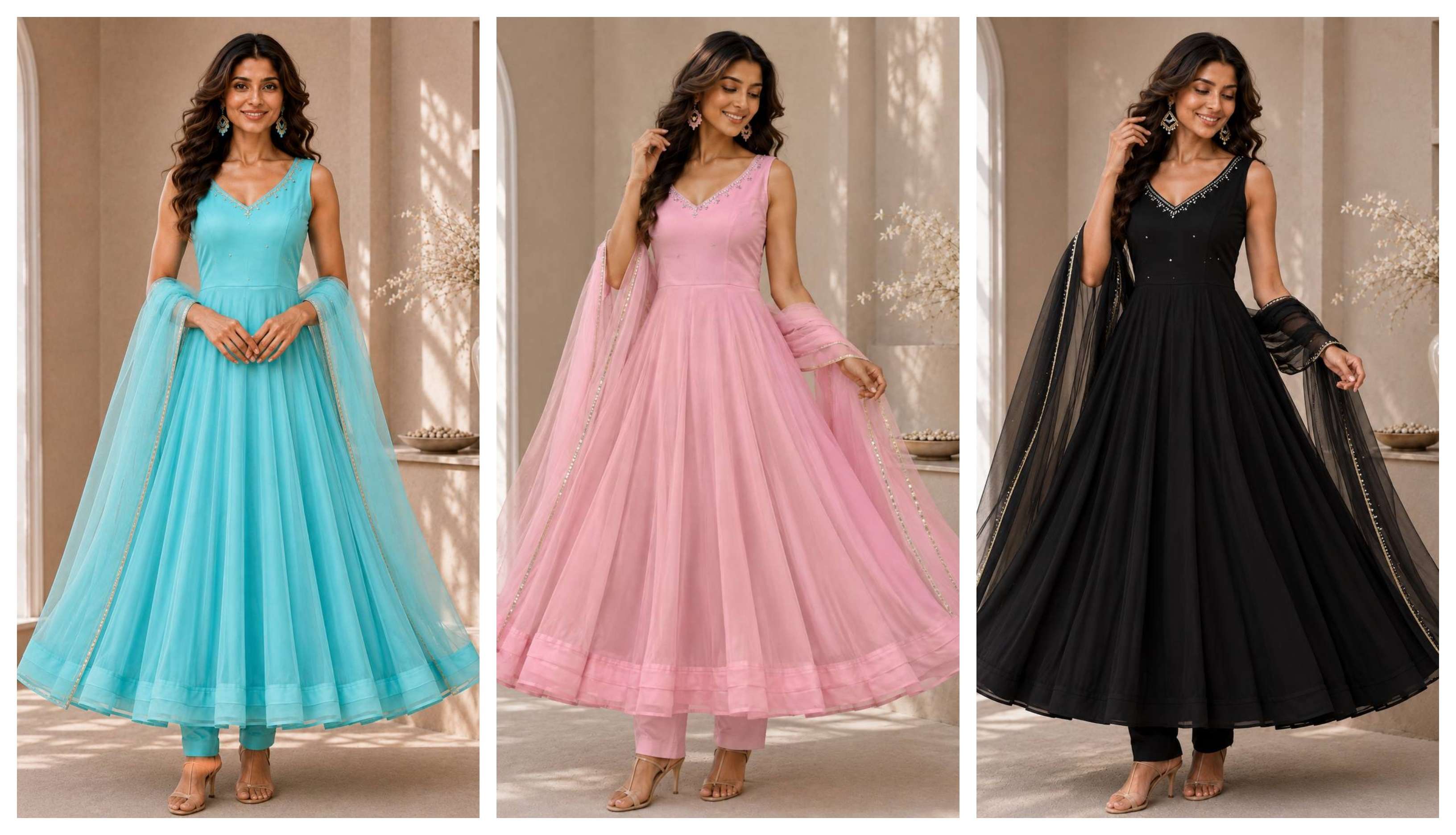 SC 287 GEORGETTE PREETY LOOK DESIGNER LADIES ANARKALI GOWN PANT WITH DUPATTA SET 