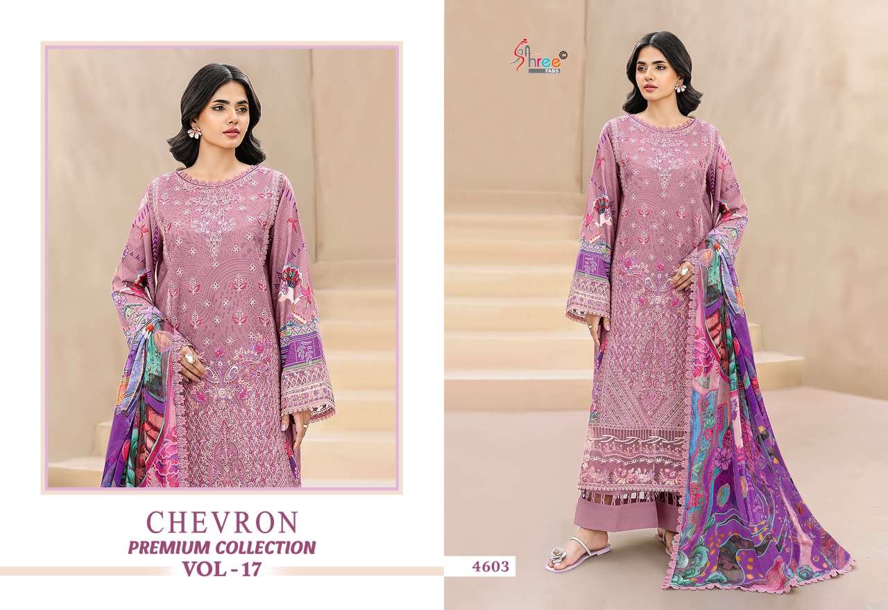 SHREE FABS CHEVRON PREMIUM COLLECTION VOL 17 COTTON EMBROIDERY DESIGNER WORK PAKISTANI SALWAR KAMEEZ