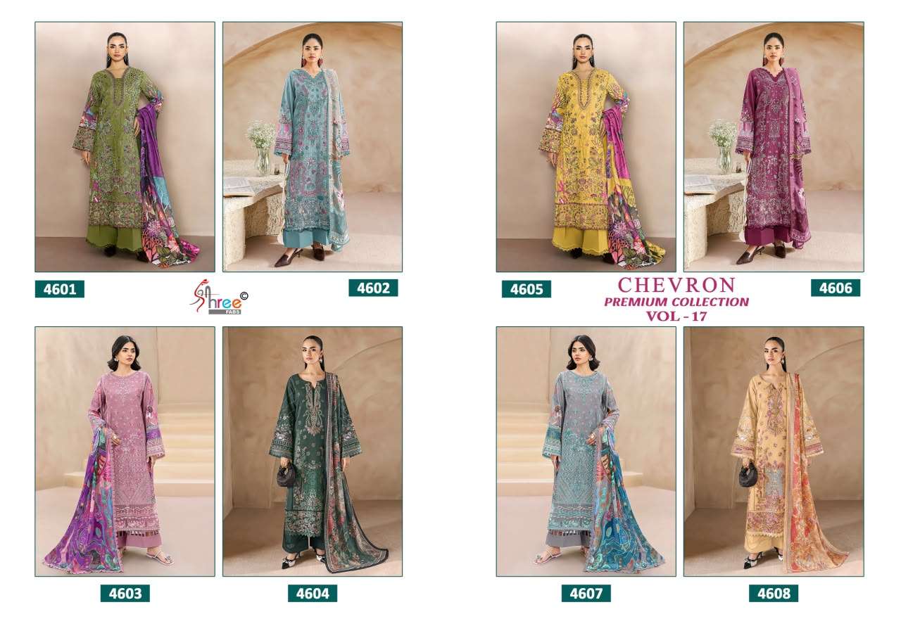 SHREE FABS CHEVRON PREMIUM COLLECTION VOL 17 COTTON EMBROIDERY DESIGNER WORK PAKISTANI SALWAR KAMEEZ