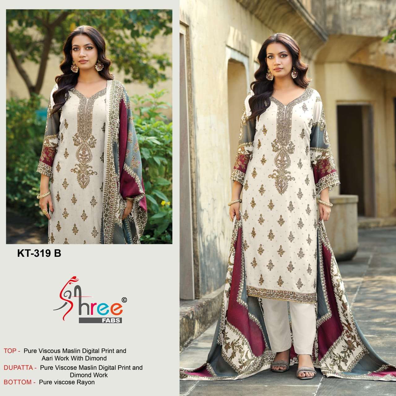SHREE FABS KT 319 VISCOSE DIGITAL PRINT WITH DESIGNER WORK SUIT