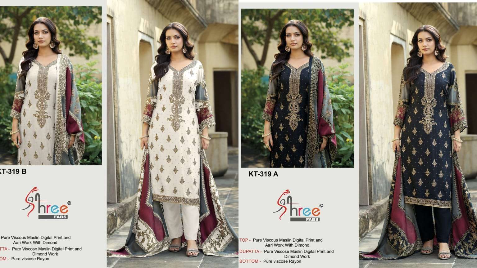 SHREE FABS KT 319 VISCOSE DIGITAL PRINT WITH DESIGNER WORK SUIT